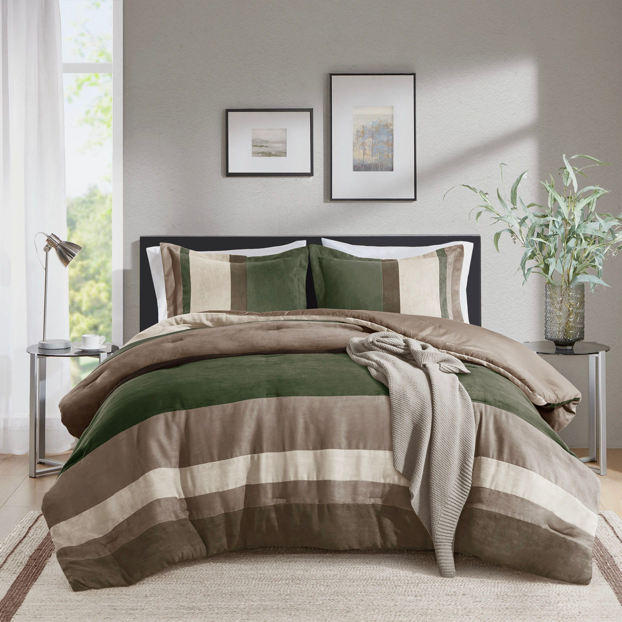 Boulder Stripe - King/California King Pieced Comforter Set - Green