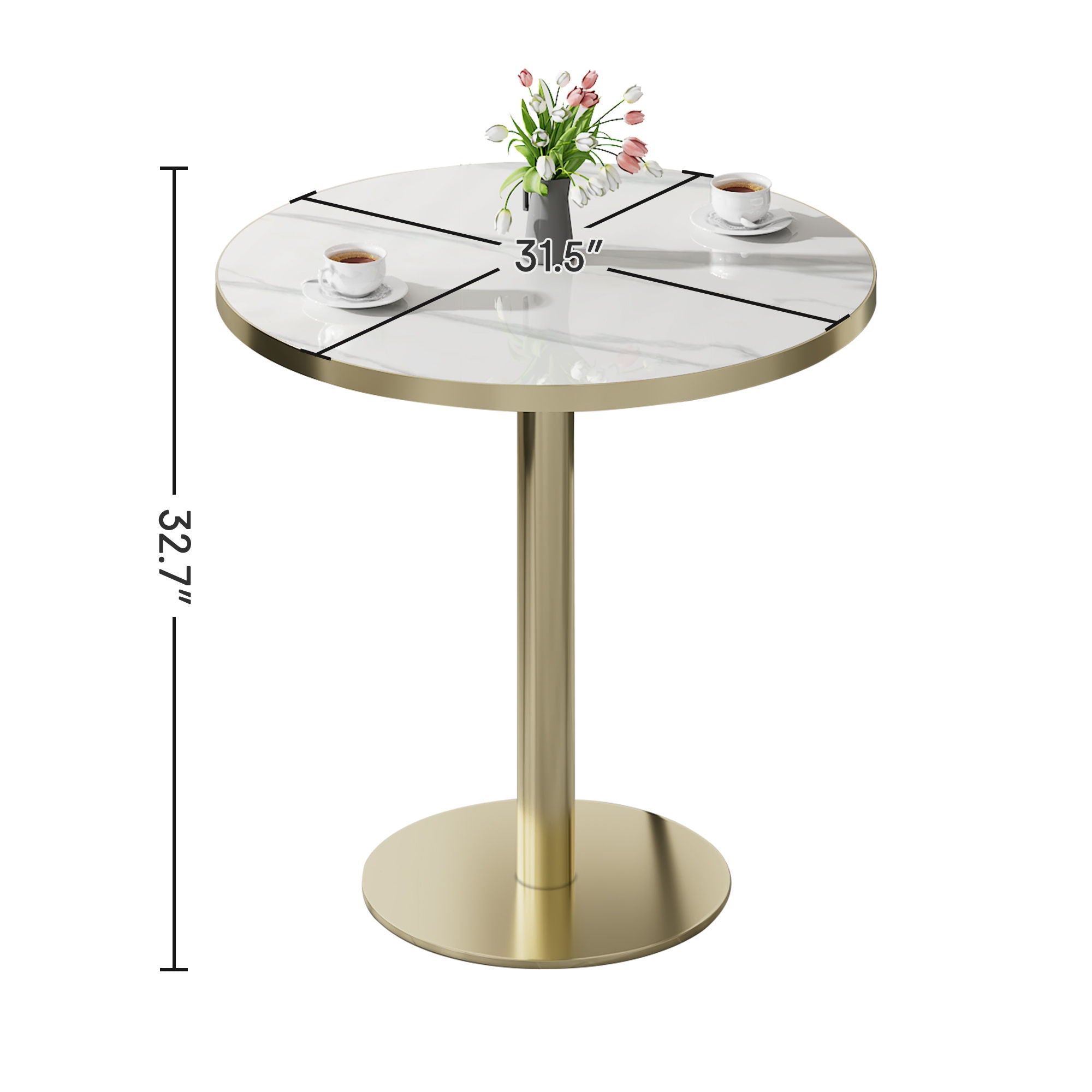 Round Bistro Table - Gold / White
