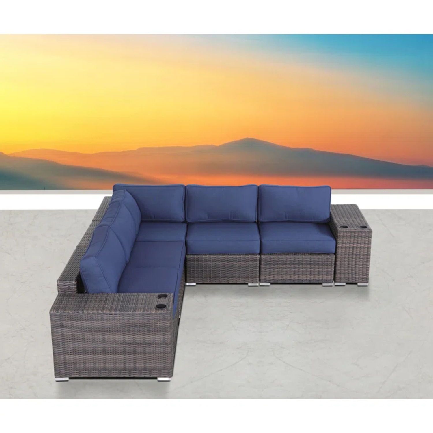 Modern Rattan Wicker Seating Group With Cushions