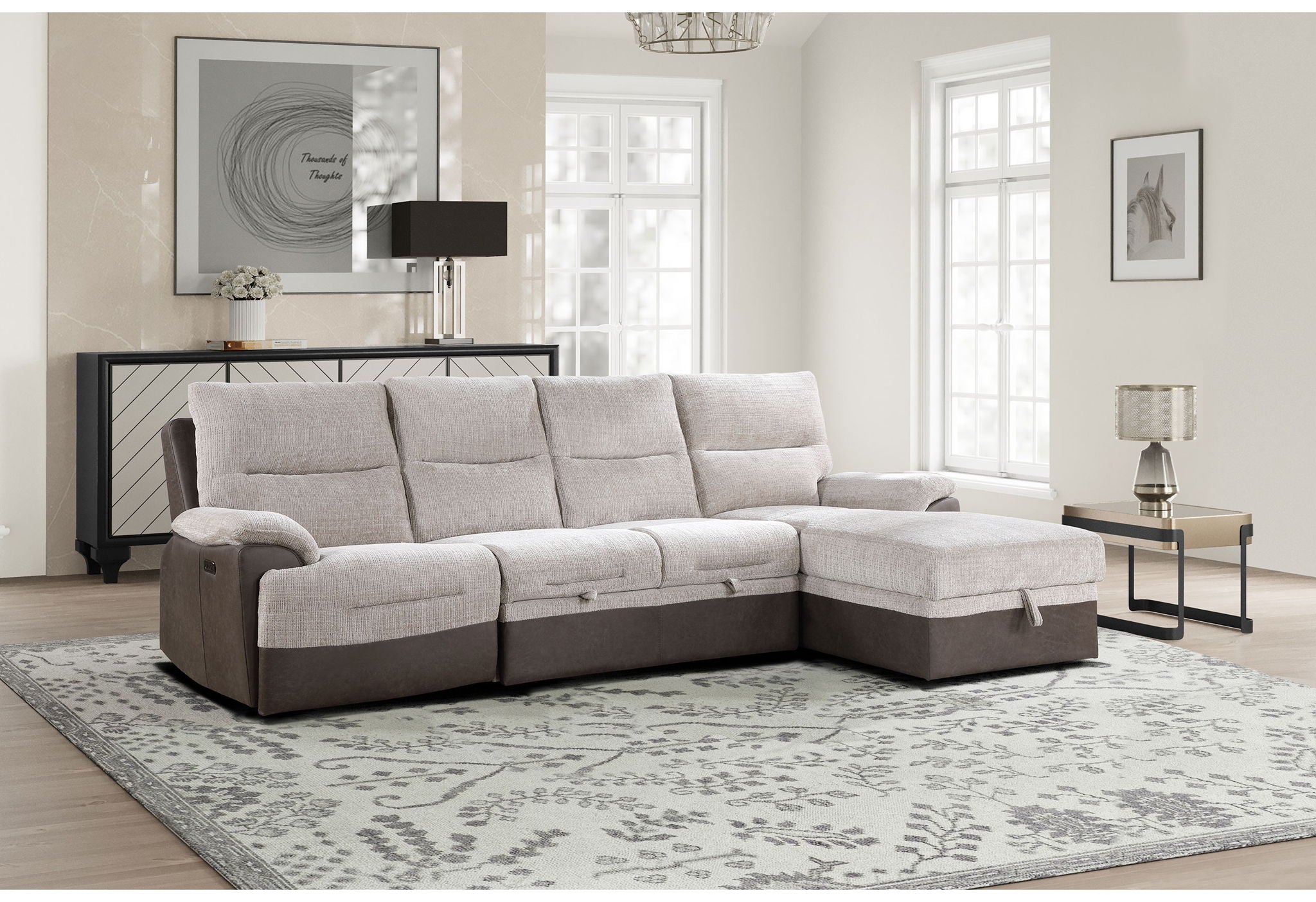 U3822 - Right Side Chaise - Beige / Brown