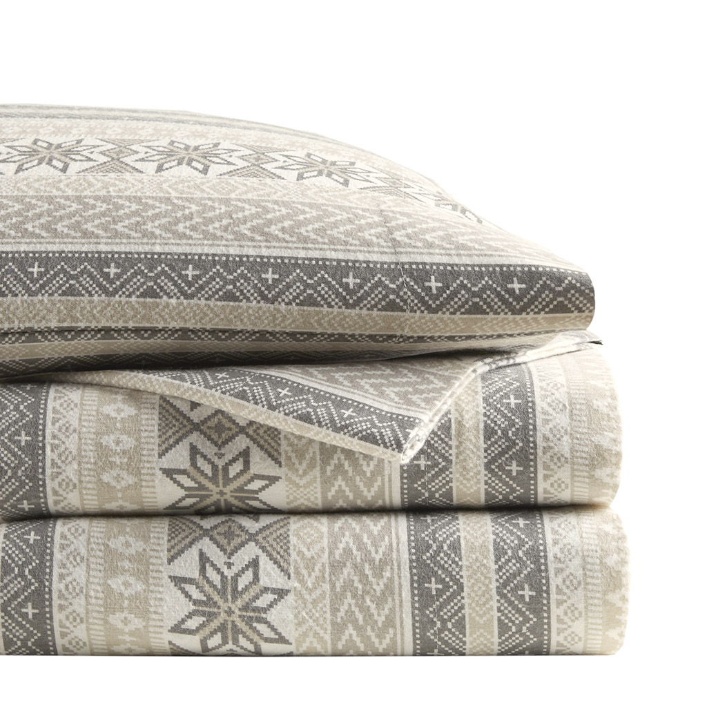 Cozy Cotton Flannel - Printed King Sheet Set - Gray / Taupe Nordic
