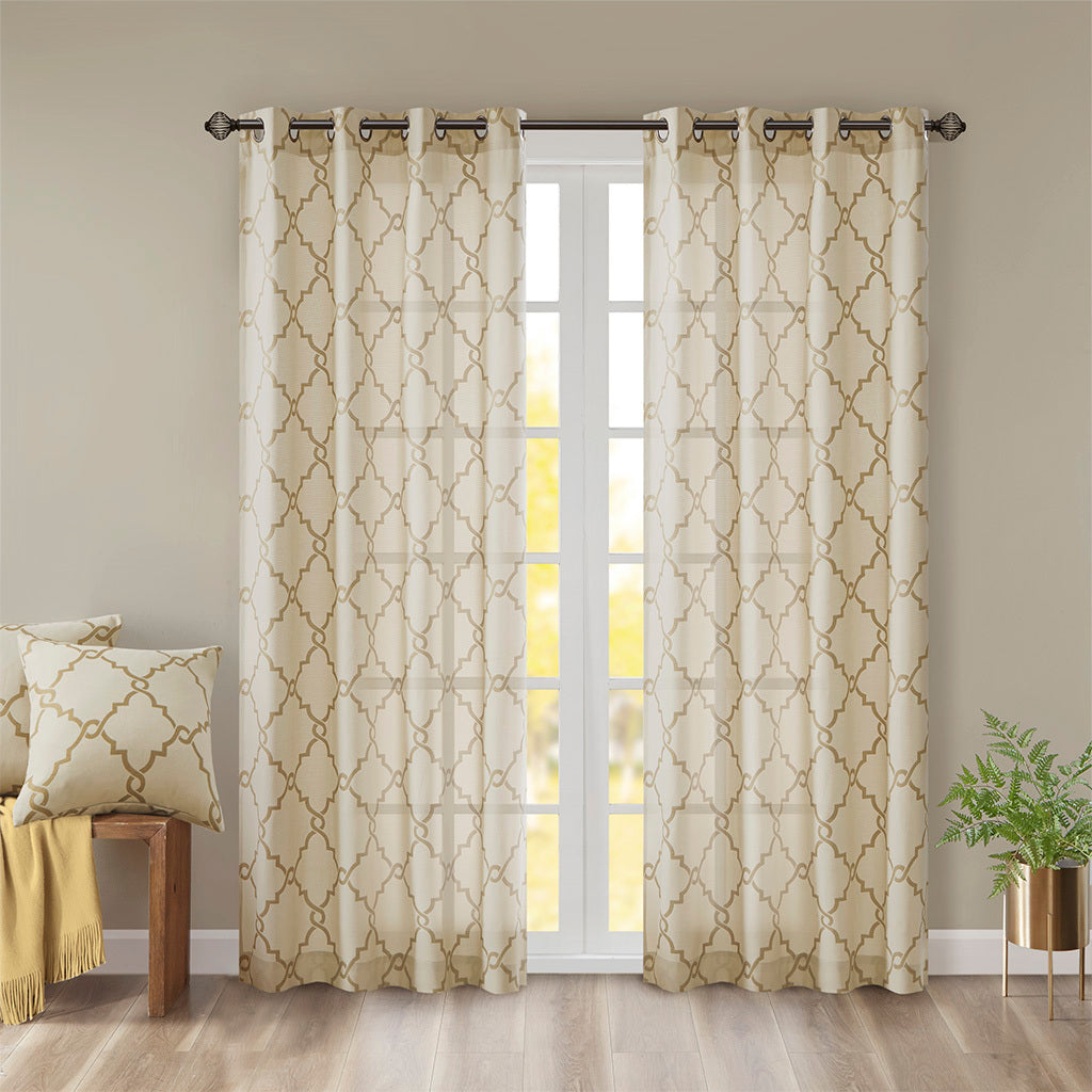 Fretwork Print Grommet Top Window Curtain Panel