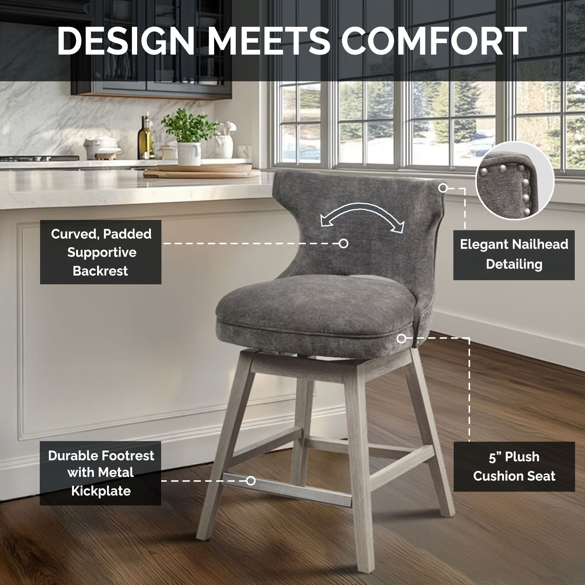 Emmett - 25.75" Swivel Counter Stool - Light Gray