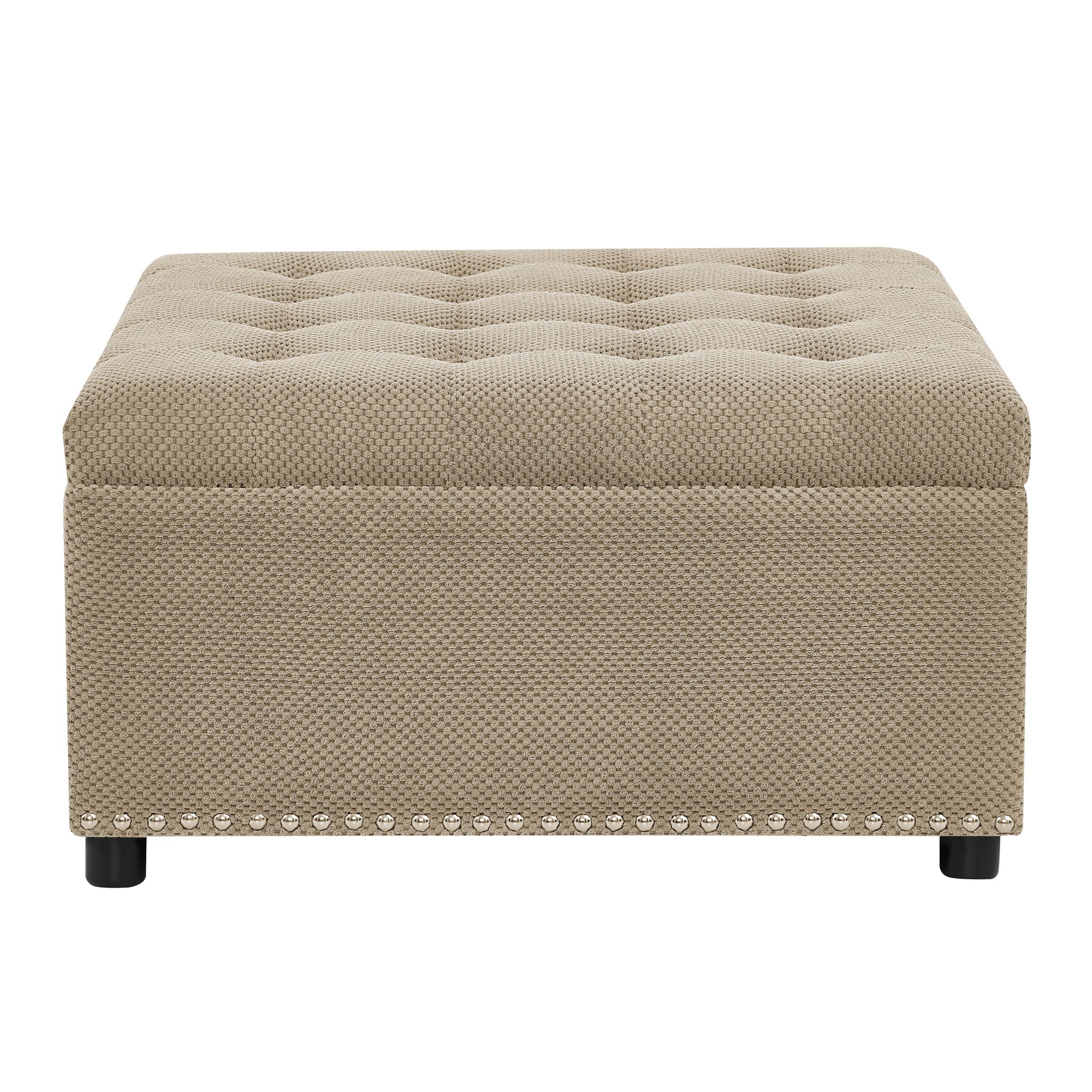 Square Tufted Storage Ottoman With Nailhead Trim