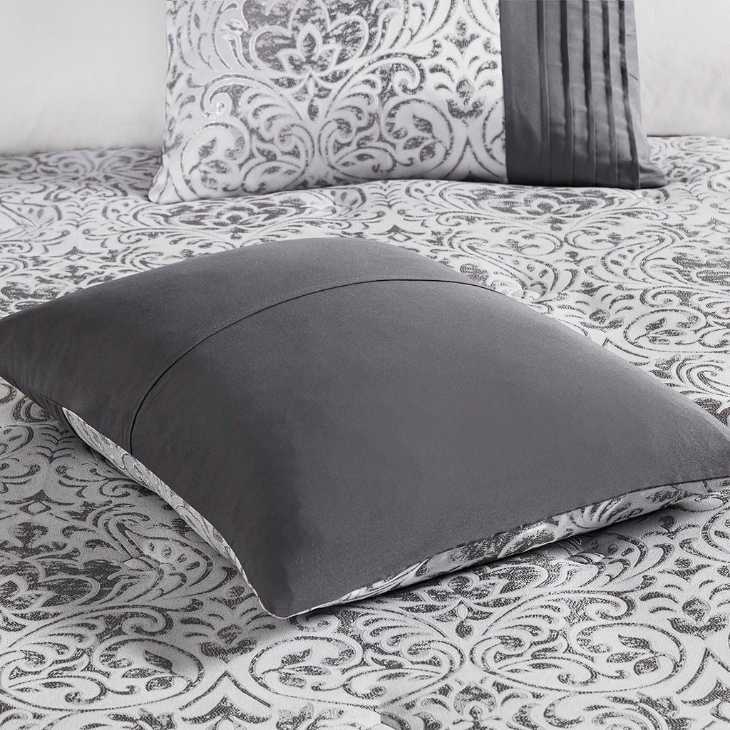 Emilia - 12 Piece Jacquard Comforter Set With Bed Sheets - Silver