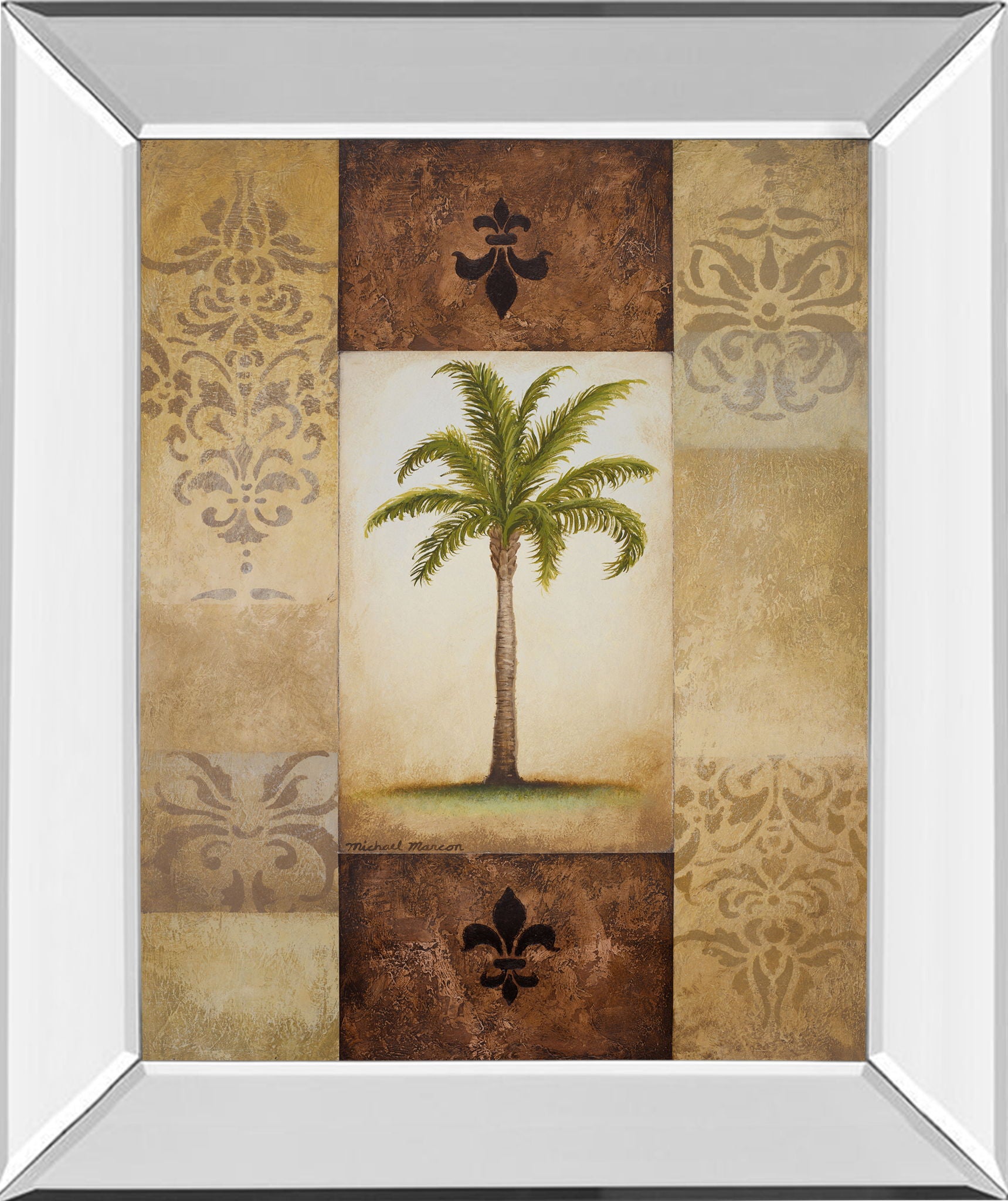 Fantasy Palm I By Michael Marcon - Mirror Framed Print Wall Art - Light Brown