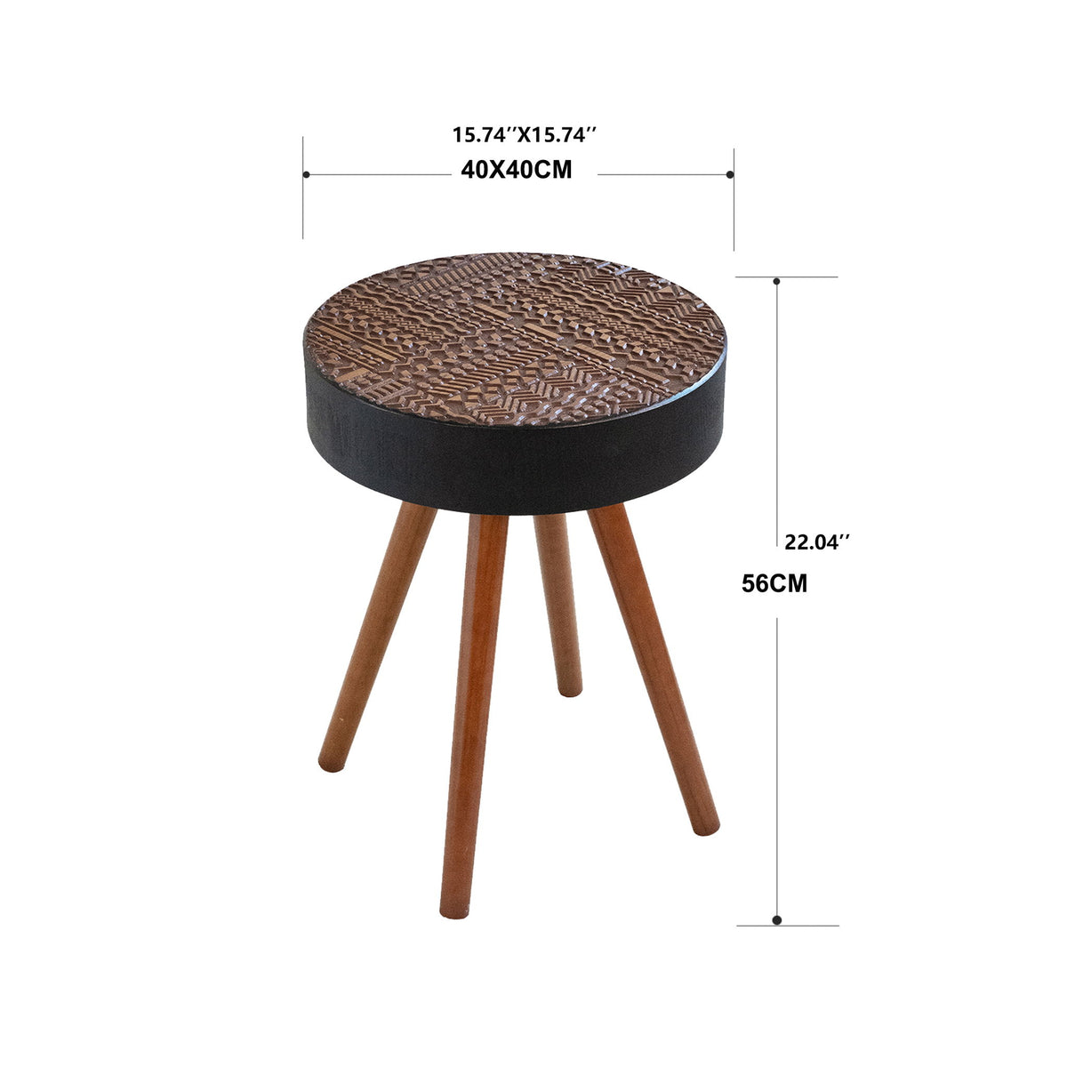 Round Coffee Table With Carved Top For Living Room