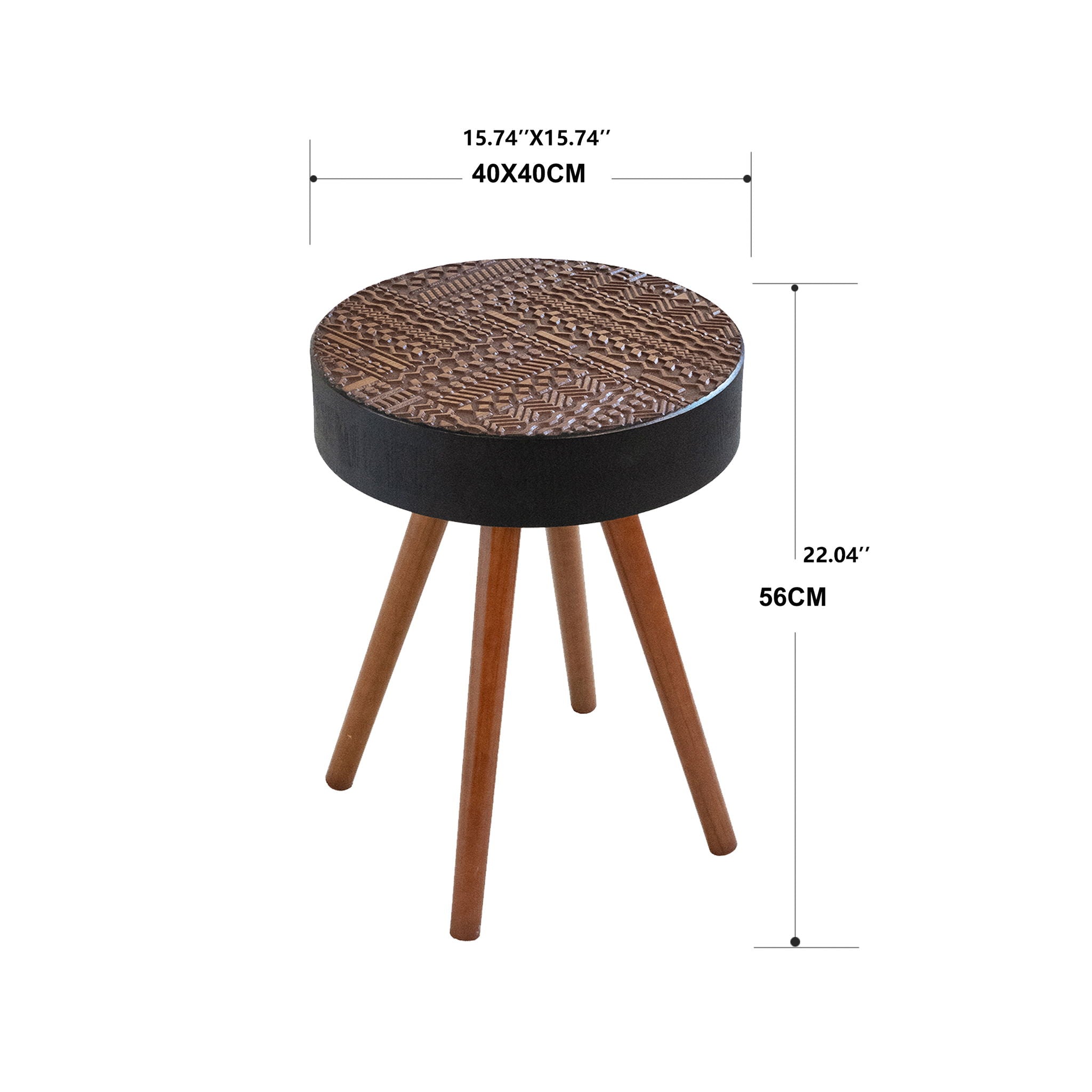 Round Coffee Table With Carved Top For Living Room