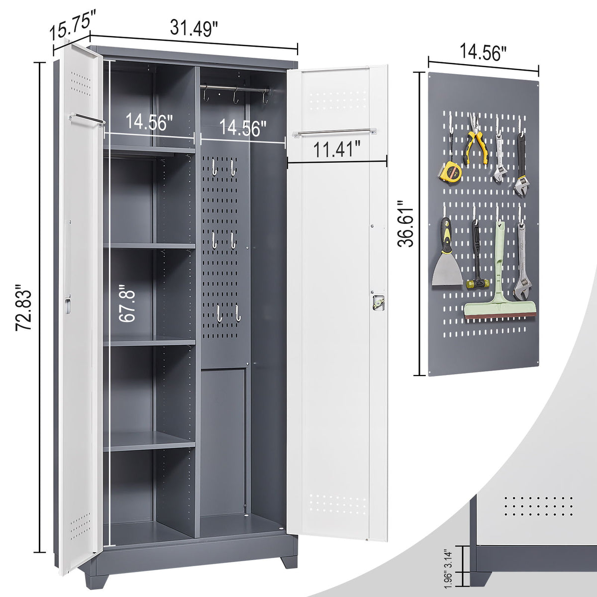 Lockers With Locking Doors, Adjustable Shelves, High Broom Tool Storage Cabinet
