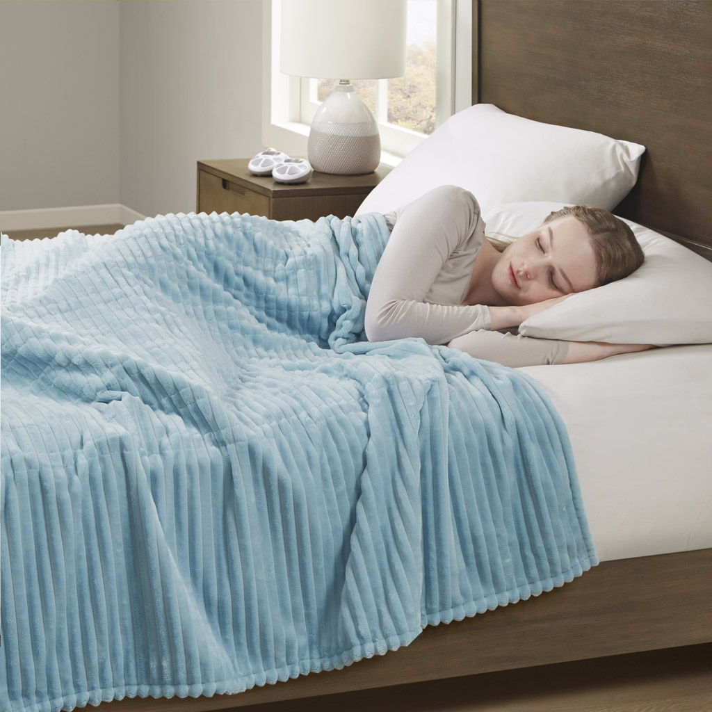 Corded Plush - King Heated Blanket - Blue