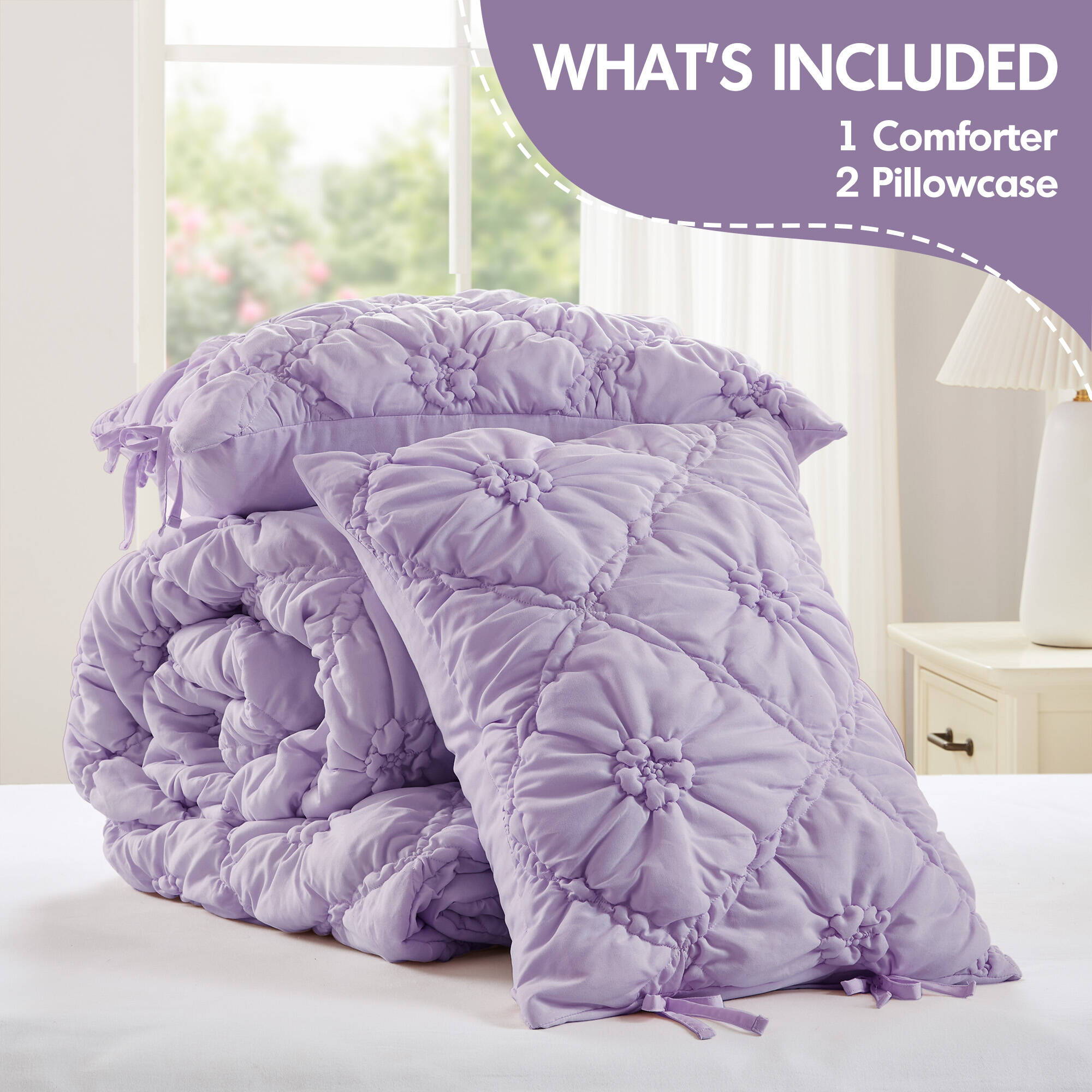 Lily - King 3 Piece Comforter Set - Purple