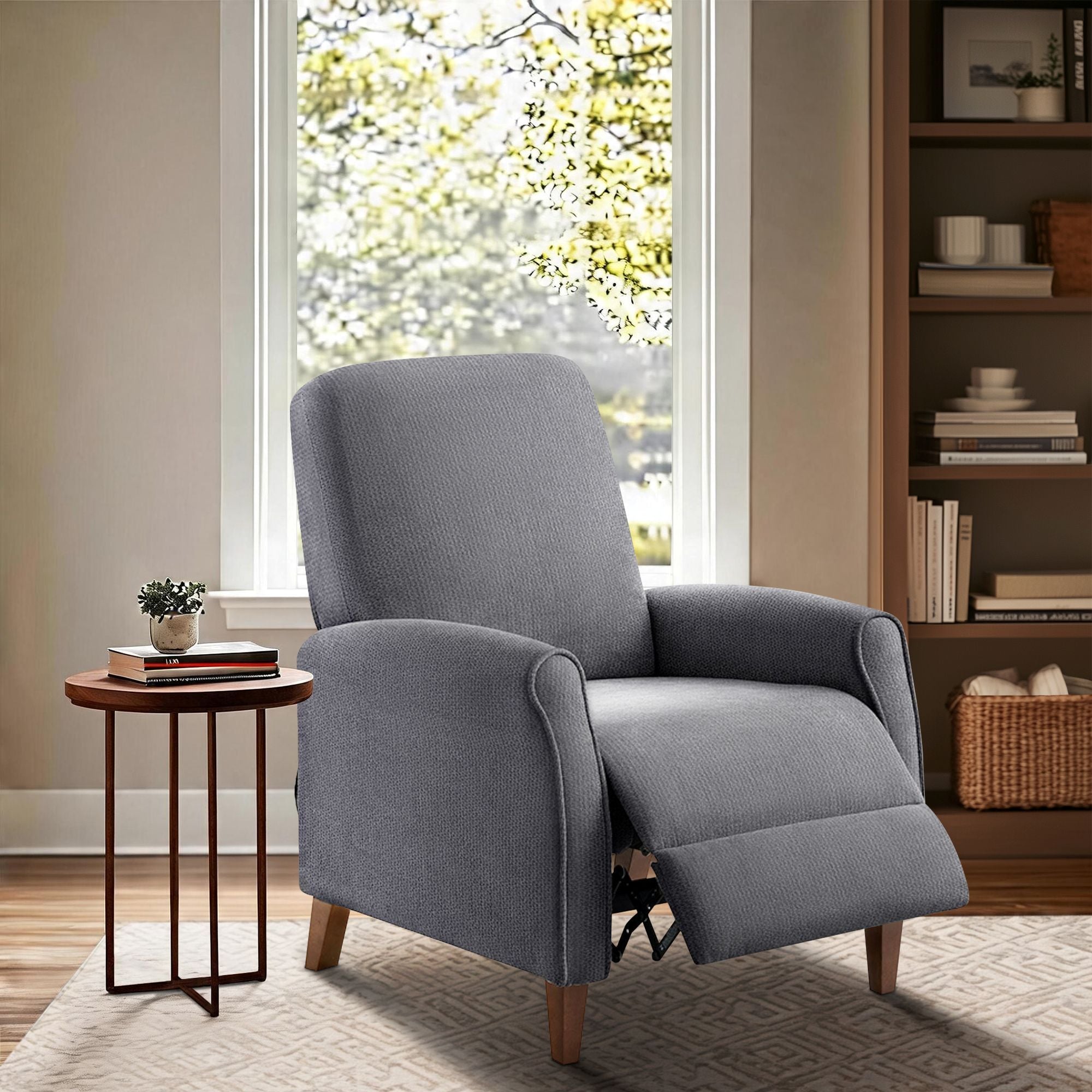 Marena - Upholstered Manual Push Back Recliner - Dark Gray