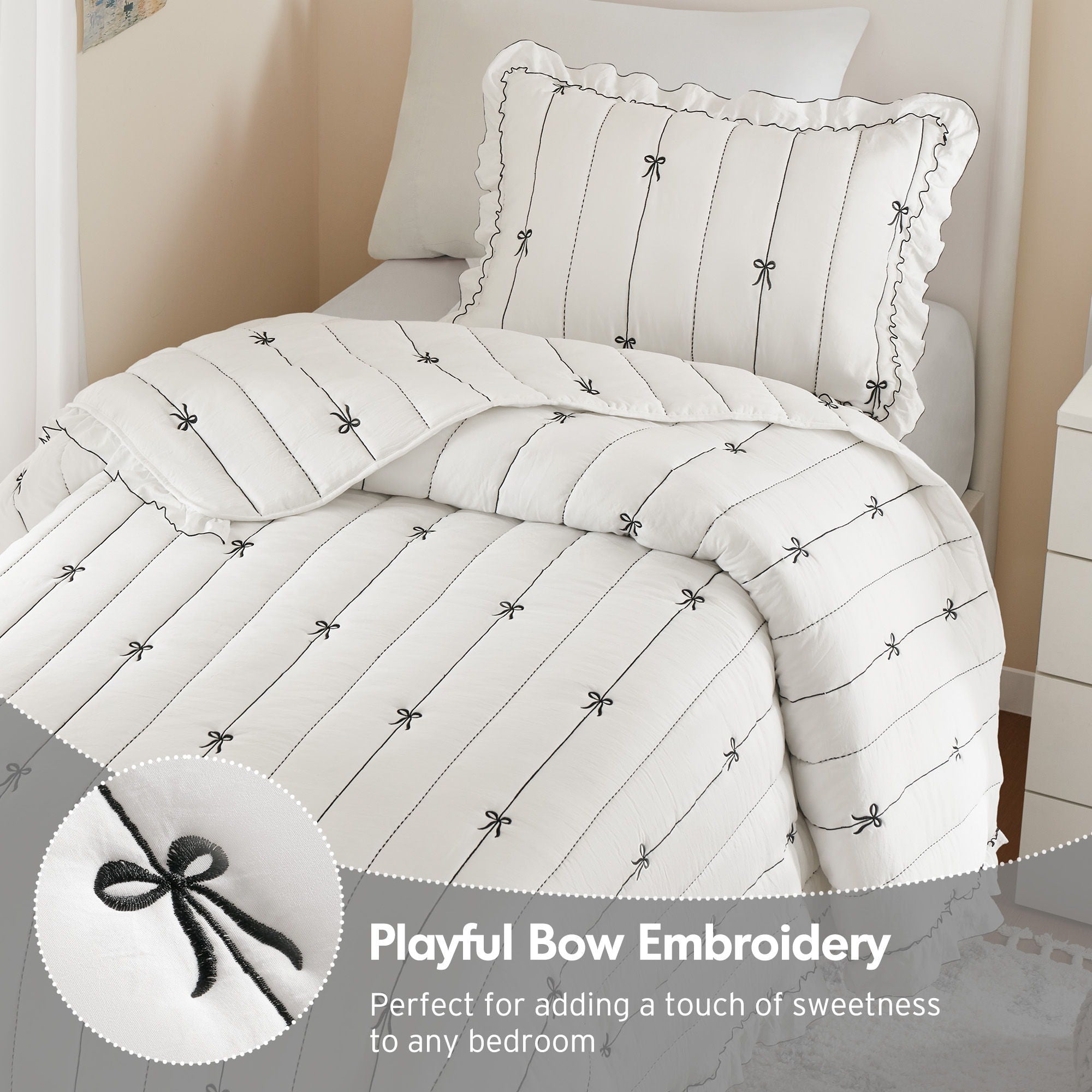 Liv - Microfiber Quilt Set - White / Black