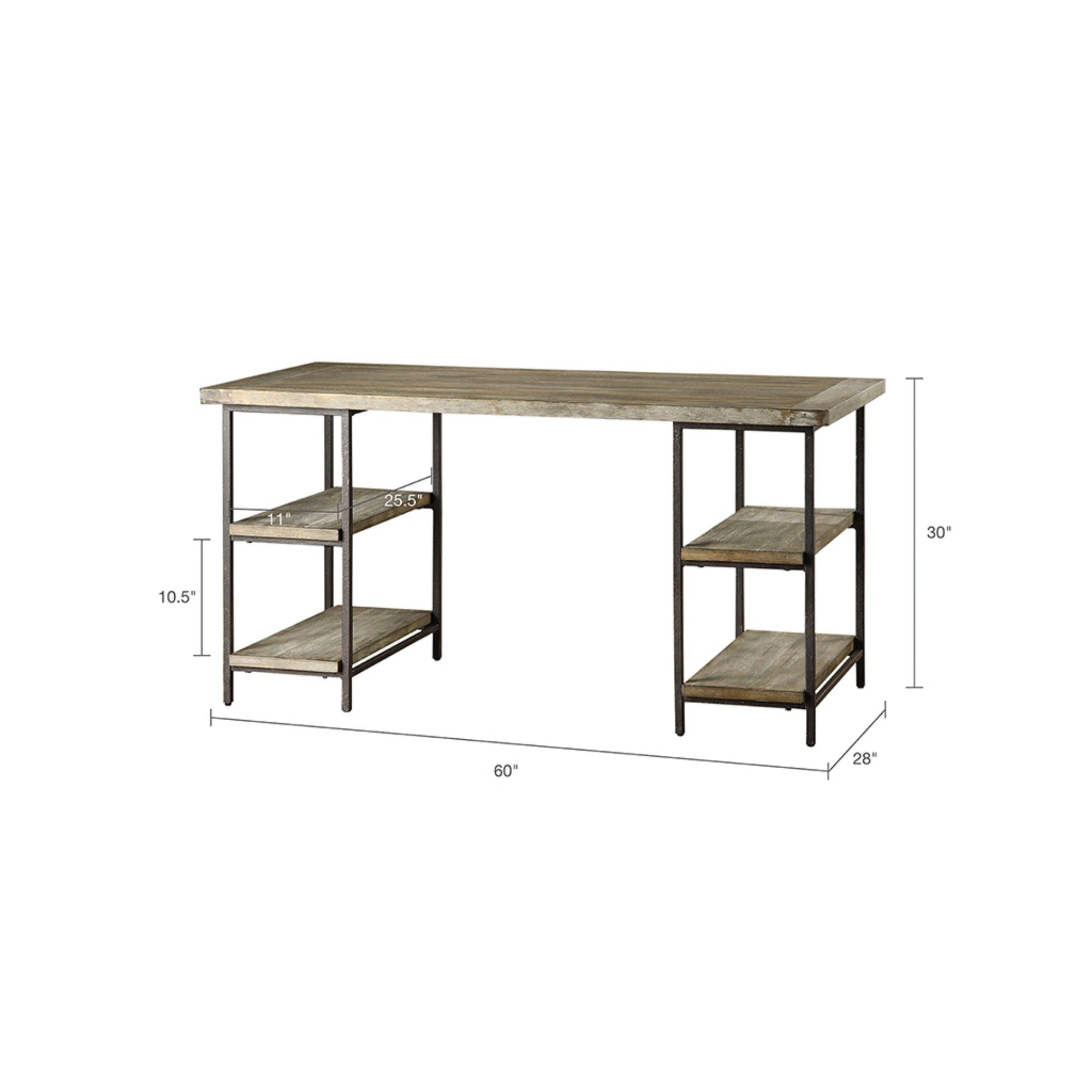 Industrial Style Metal Frame Accent Desk With Side Shelving - Reclaimed Gray Wood