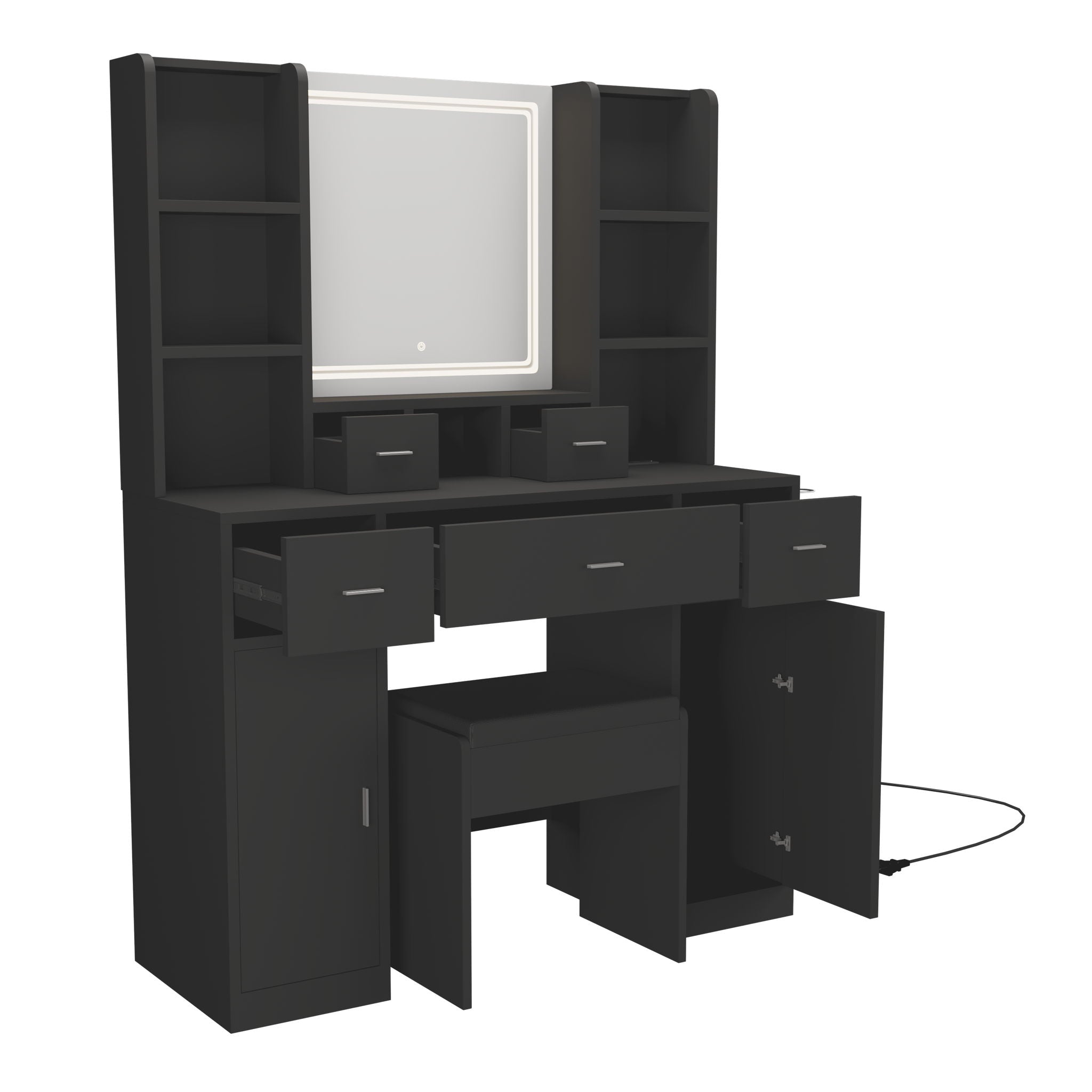 Newly Designed Smart Mirror Dressing Table With Drawers And Storage Cabinet, Dressing Table With Dressing Pad For Bedroom - Black