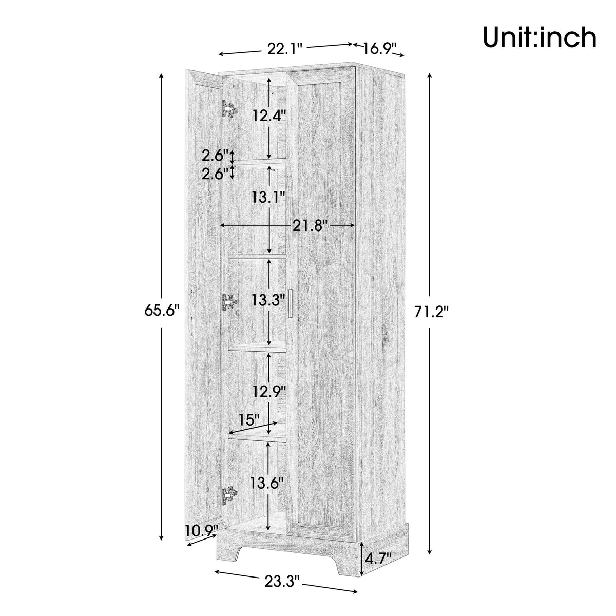 Storage Cabinet With 2 Doors For Bathroom Or Office, Adjustable Shelf - White