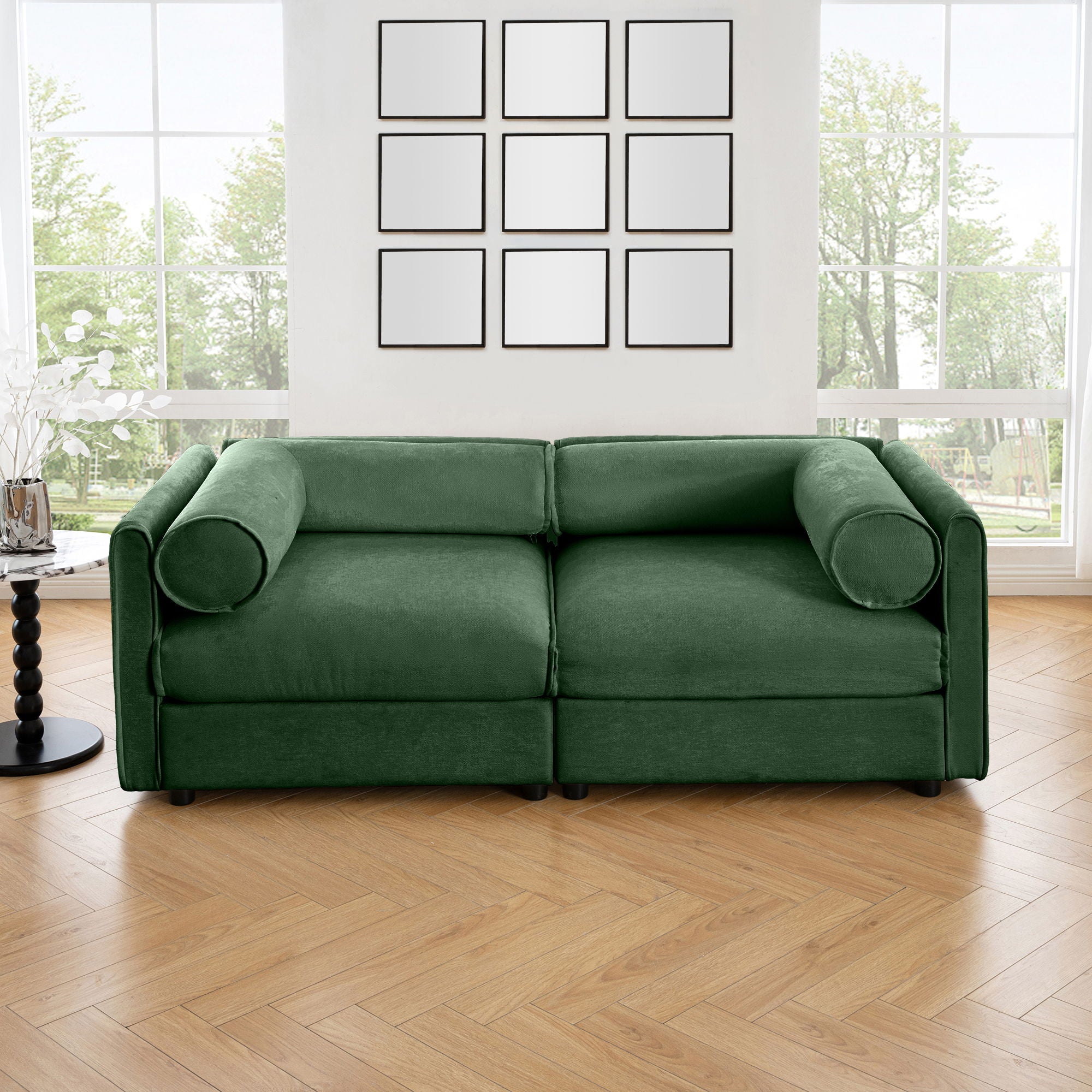 Stylish Sofa With Storage Seat And Cylindrical Backrest