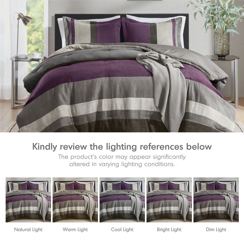 Boulder Stripe - Twin/Twin Long Pieced Comforter Set - Purple