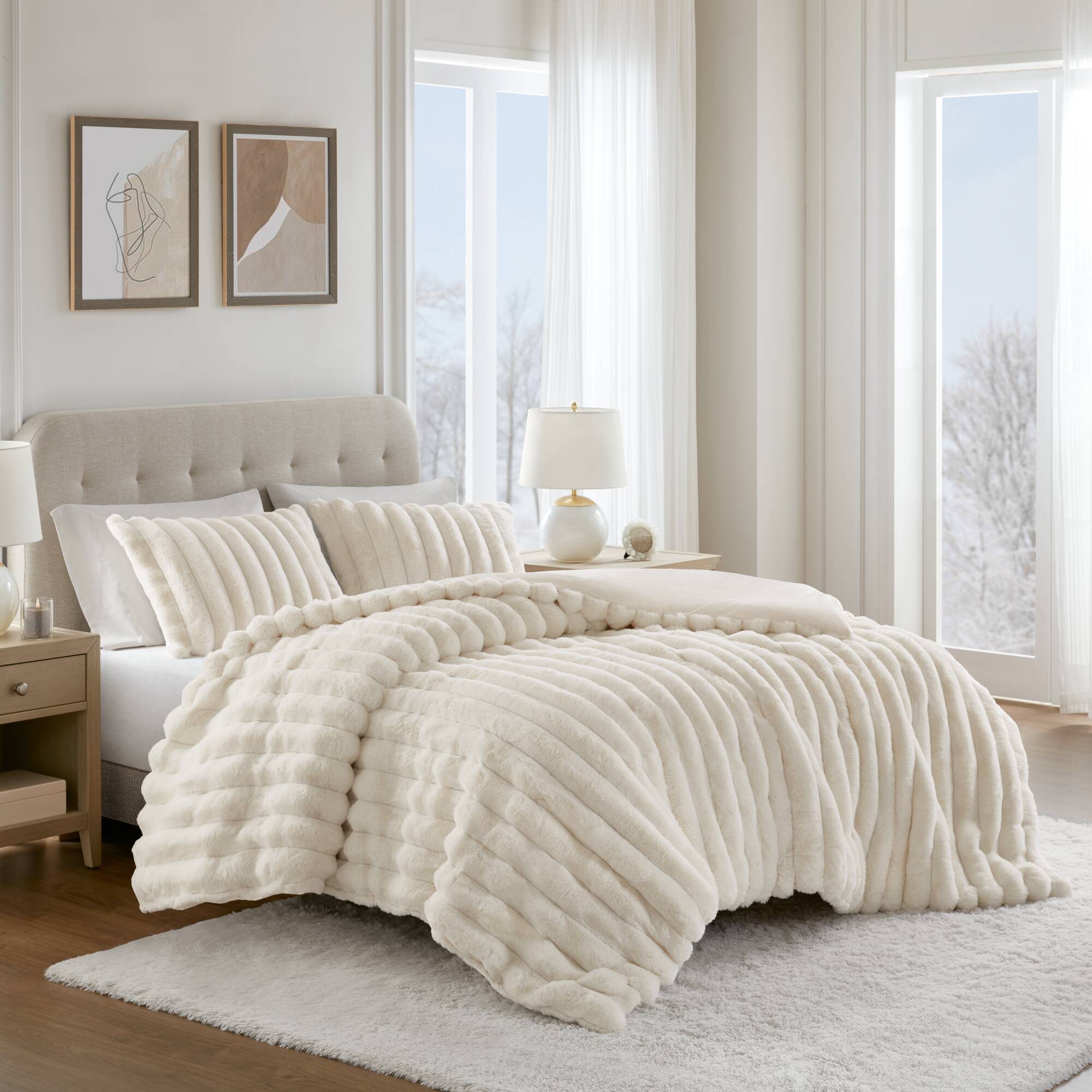 Jasmine - Full/Queen Ultrasoft Ribbed Comforter Set - Ivory