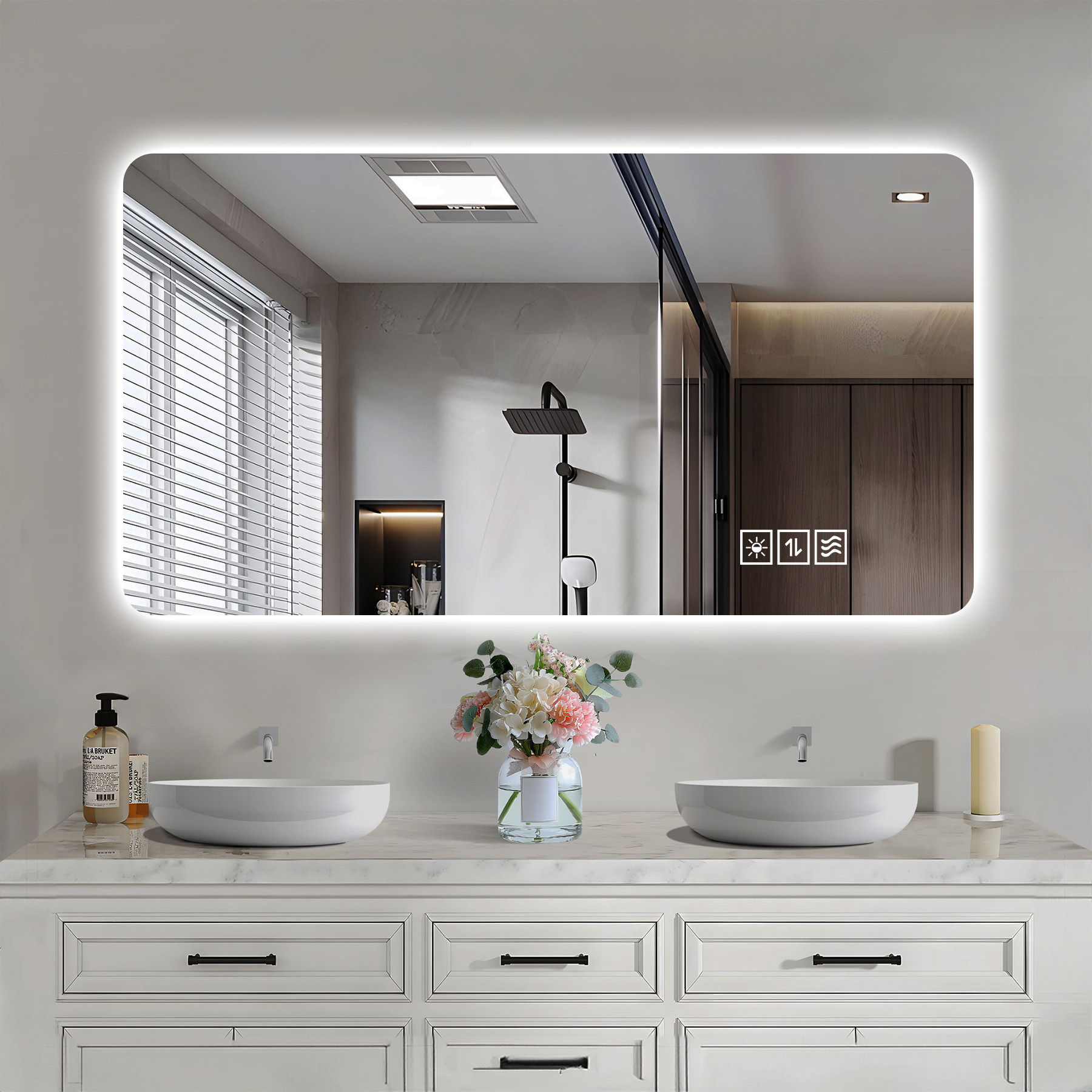 Wall Mounted Bathroom Full Length Makeup Mirror With 3 Color Lighting - Clear
