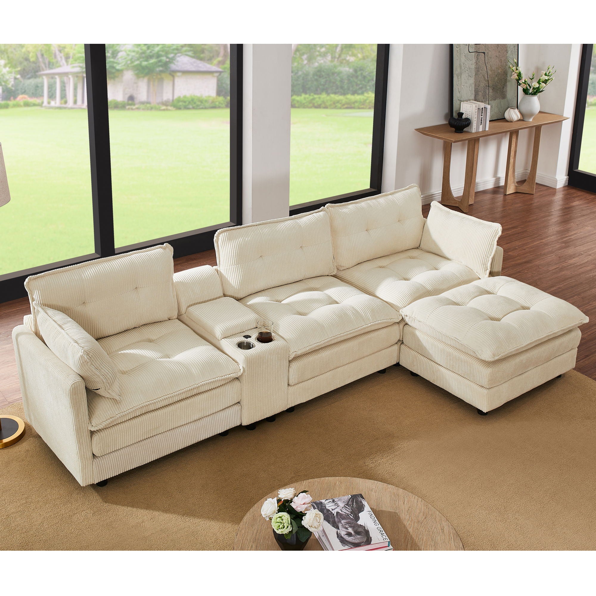 Oversized Modular Sectional Sofa With Multi Functional Console