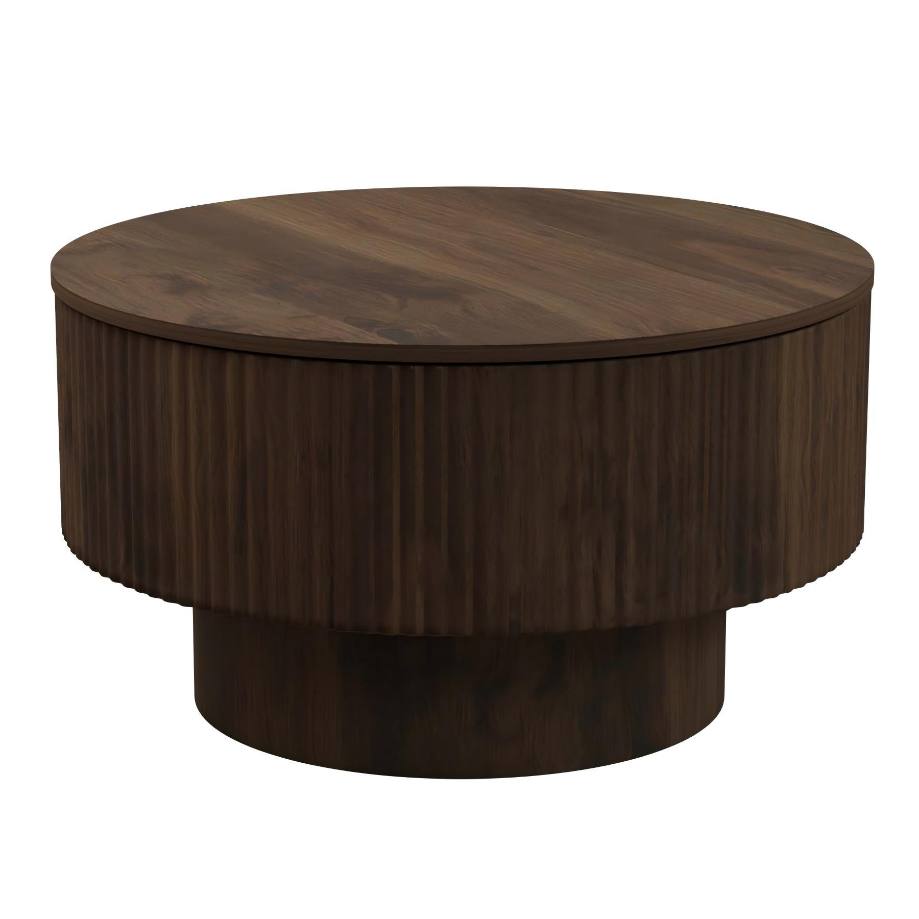 Modern Circular Coffee Table With Stripe Design And Storage Space