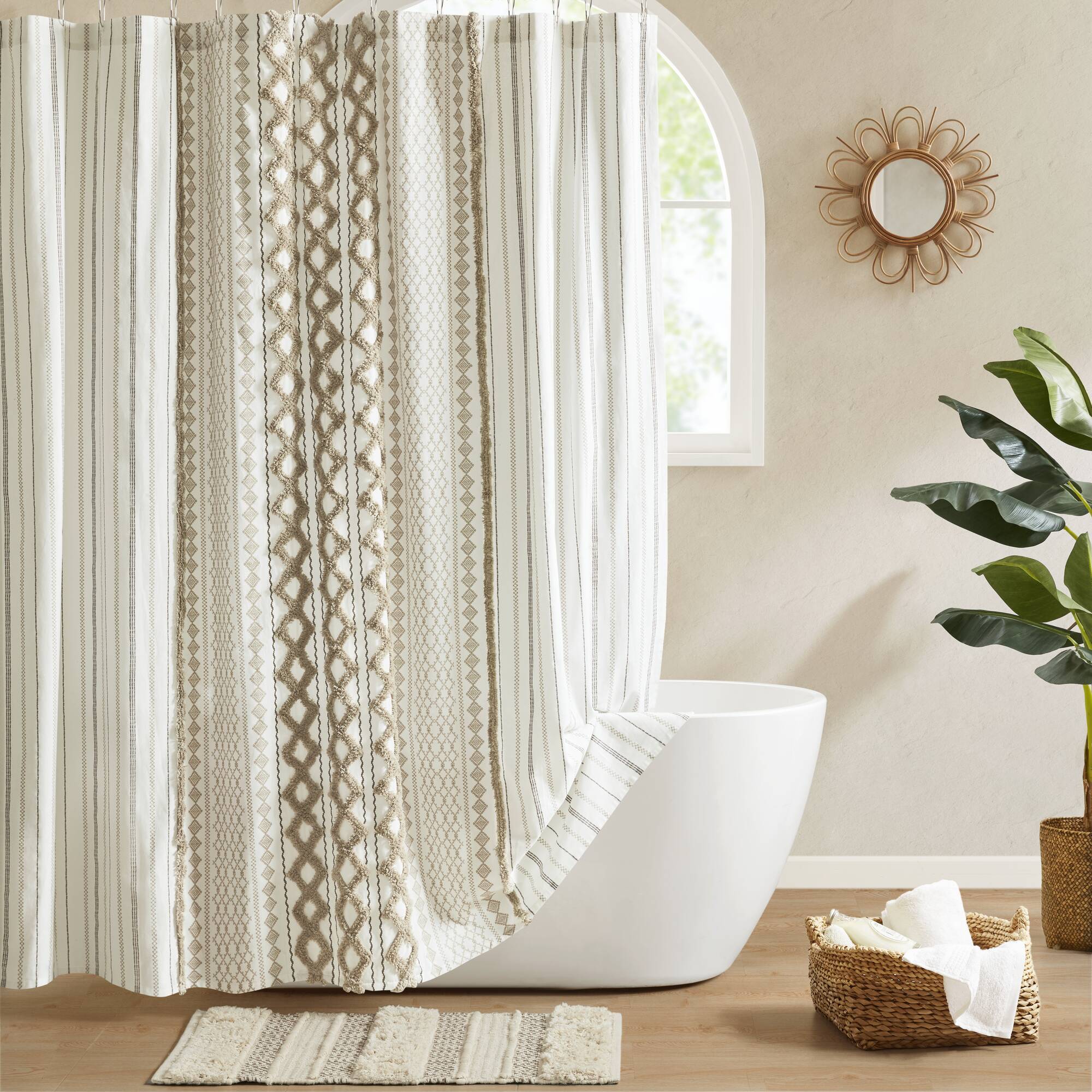 Imani - Printed Shower Curtain With Chenille - Neutral