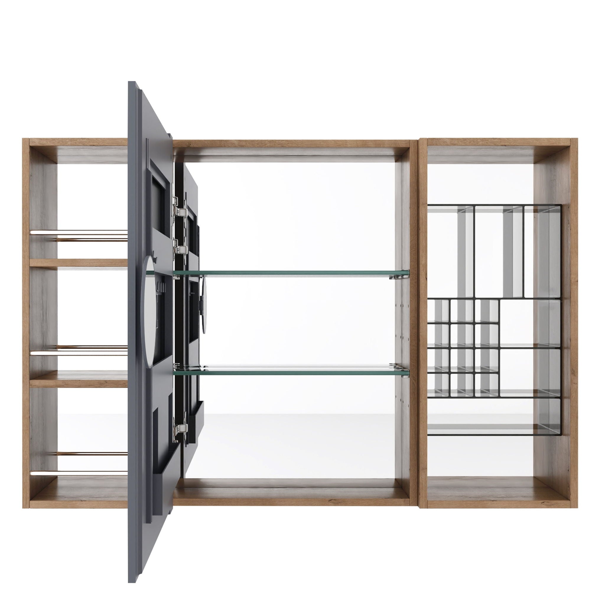 Wall Mounted Bathroom Mirror Cabinet With Adjustable Shelves Storage Cabinet - Imitative Oak