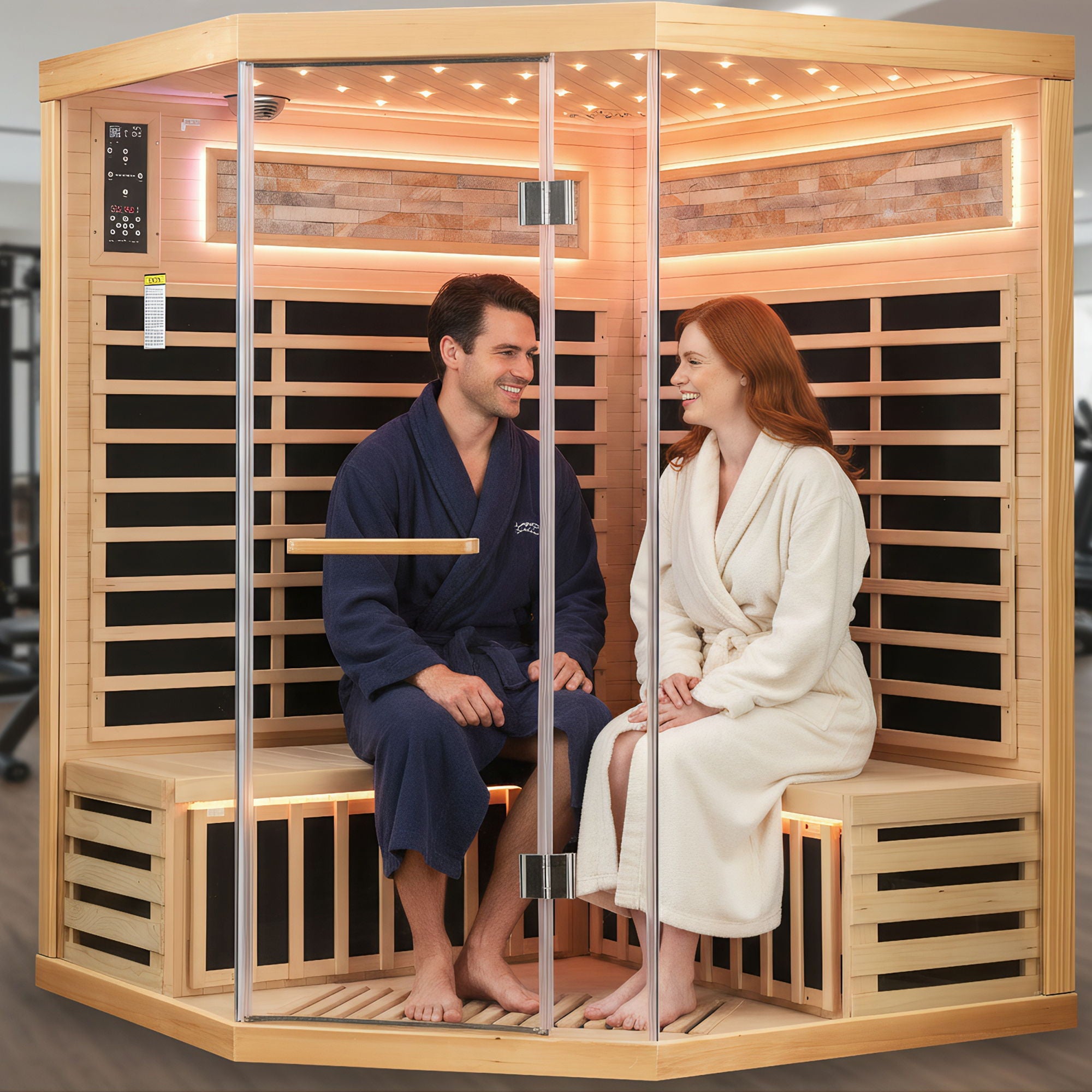 Pentagonal Sauna Room With Carbon Heating Plates - American White Oak