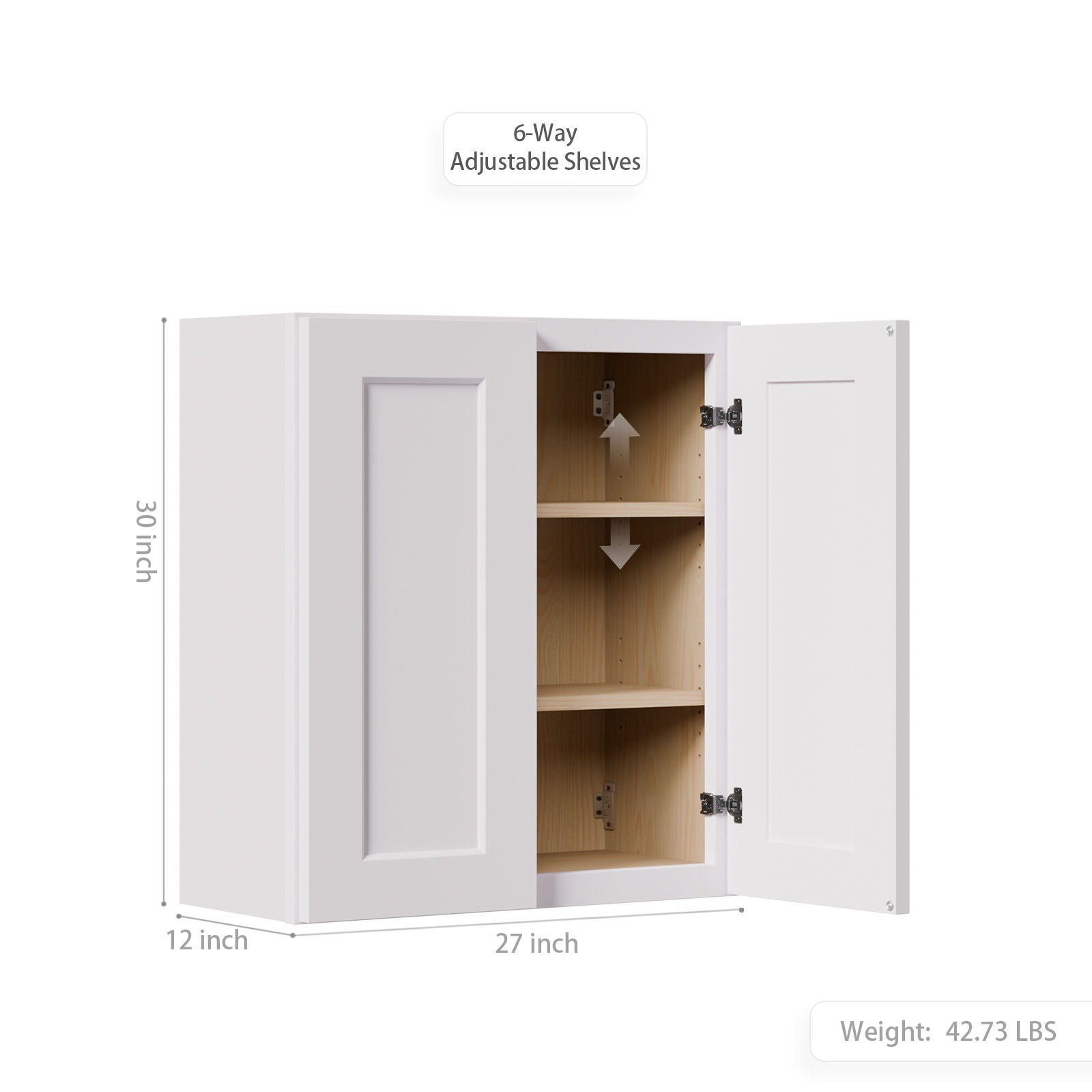 Shaker Wall Cabinet With Soft-Close Doors, Adjustable Shelves