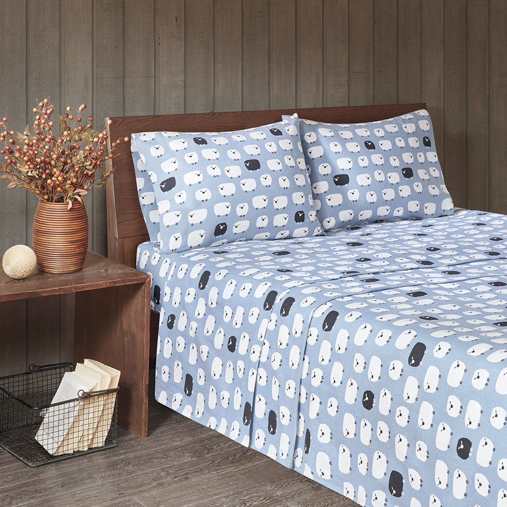 Flannel - Queen Sheet Set - Blue Sheep