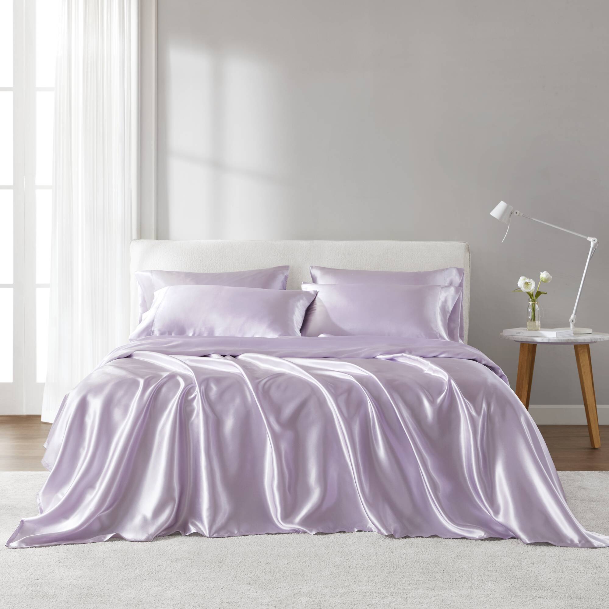 Satin - 6 Piece Full Luxury Sheet Set - Lilac