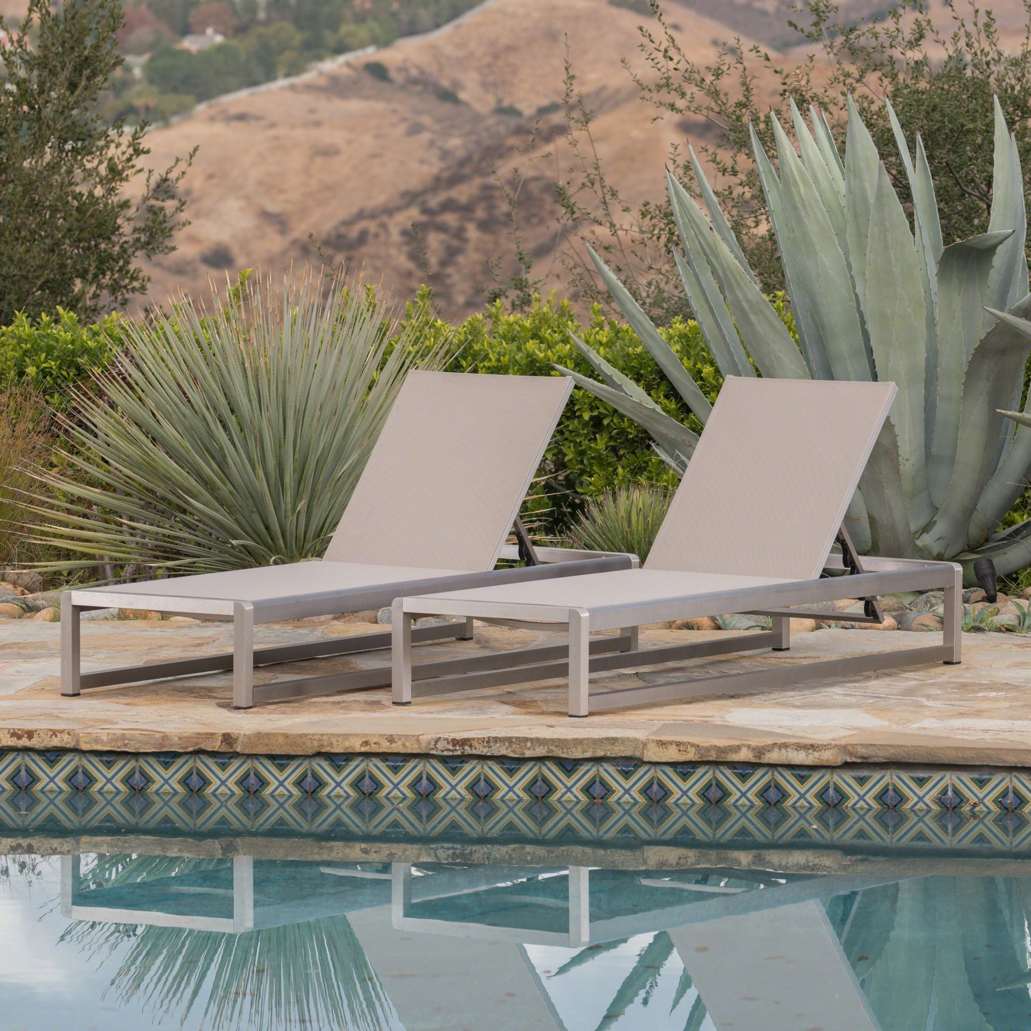 Outdoor Chaise Lounge (Set of 2) With Adjustable Aluminum Frame And Textilene Mesh Seating - Gray