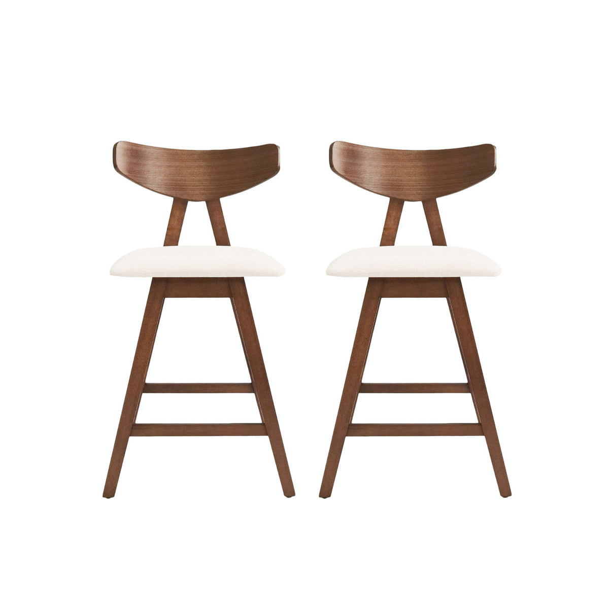 Mid Century Modern Counter Stool With V Shape Frame And Upholstered Seating