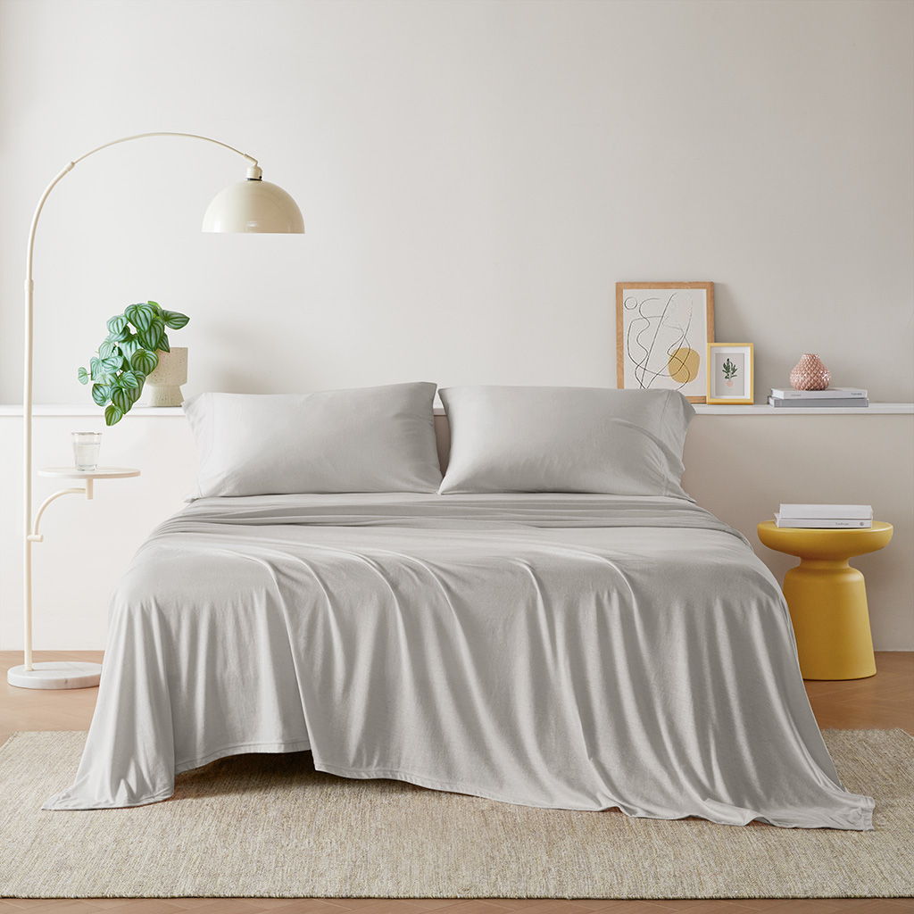 Blend Jersey Knit - 4 Piece Full All Season Sheet Set - Gray