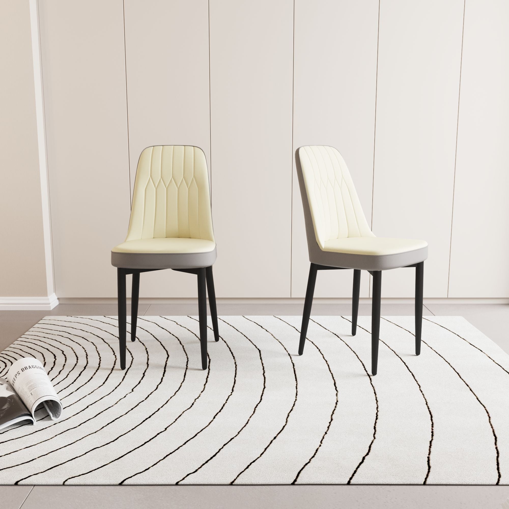 Modern Dining Chair With Cushions And Metal Legs