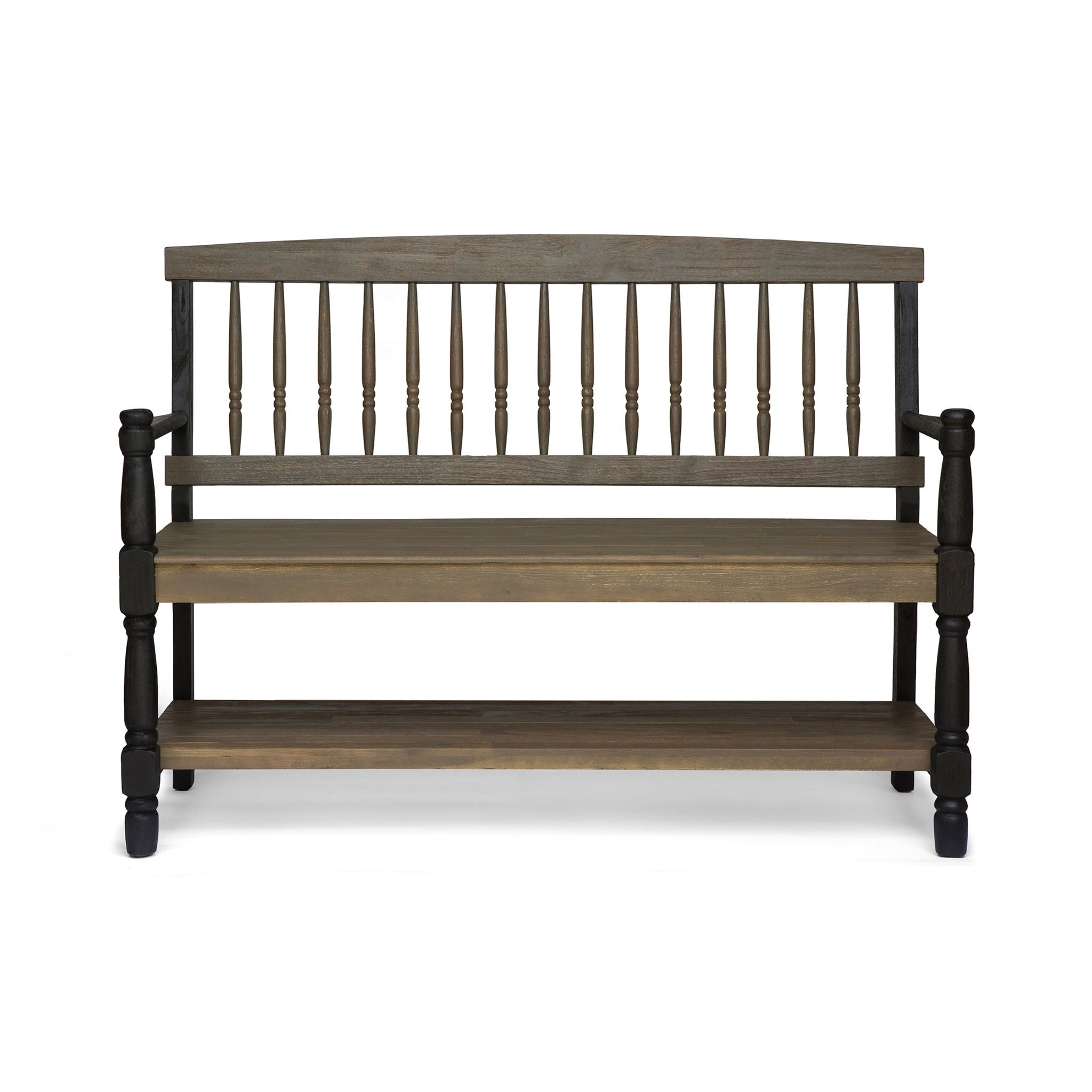 Slatted Bench With Built In Shelf