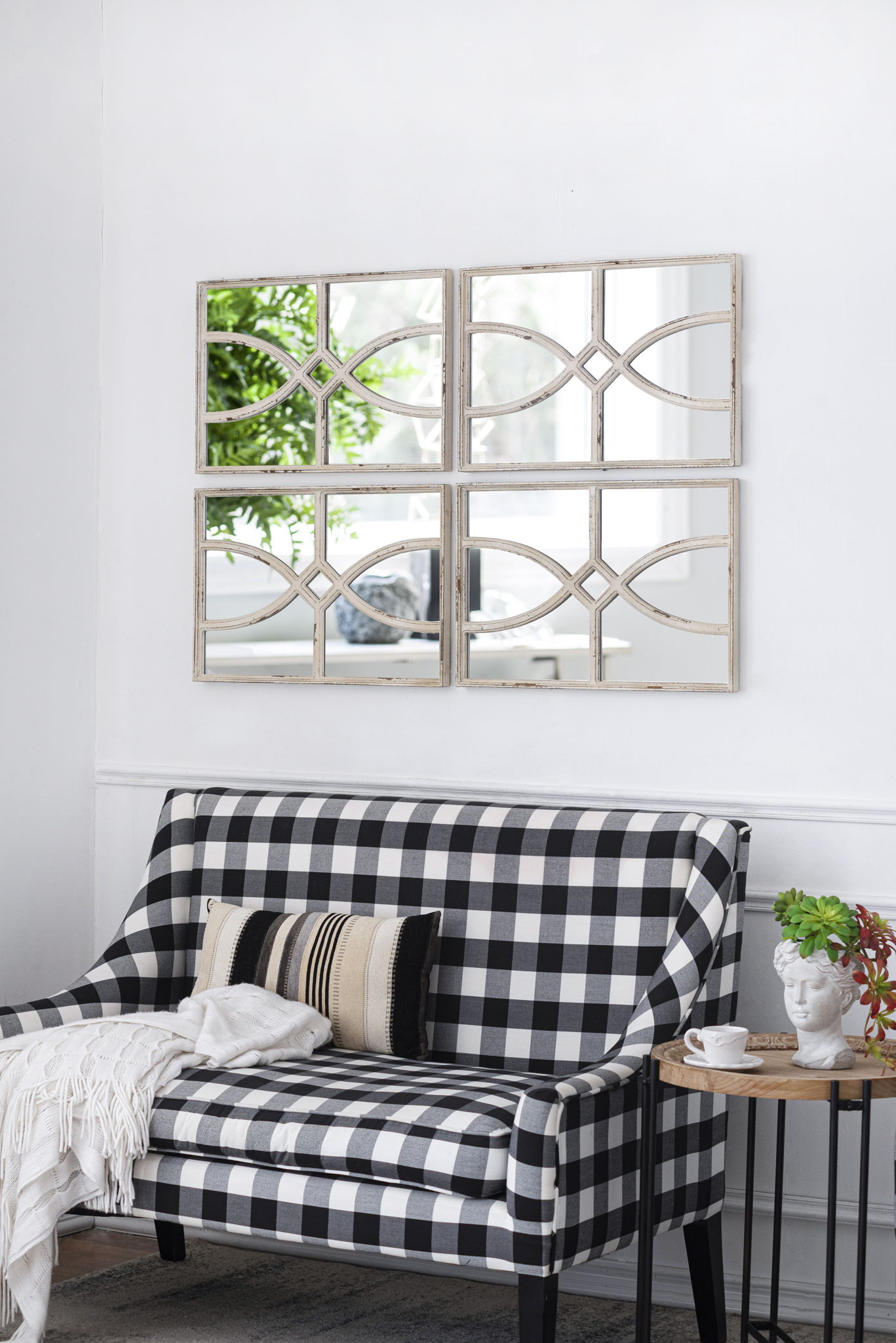 Rectangular Wooden Wall Mirror With Antique Frame, Vertical Or Horizontal Home Decor For Living Room (Set of 2)