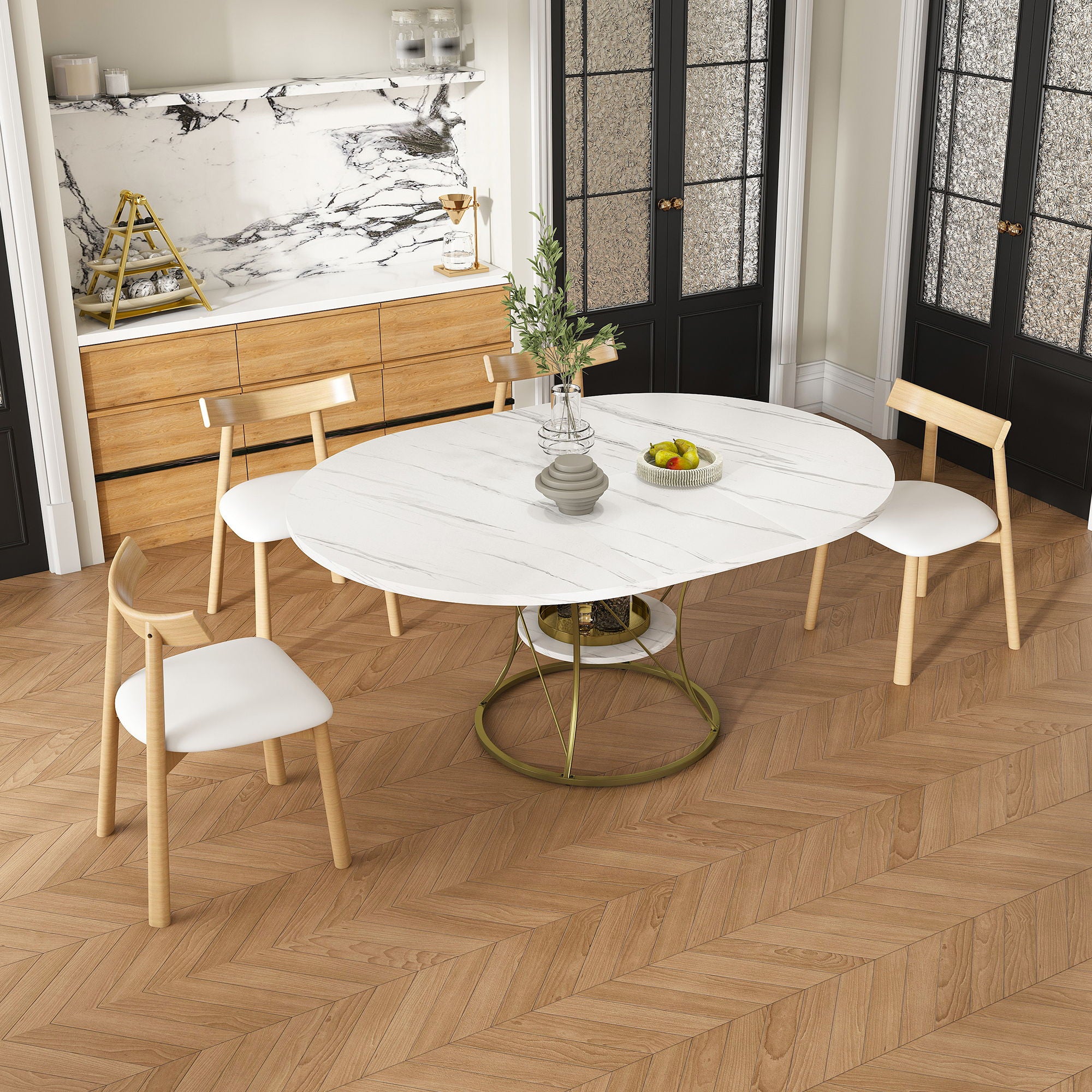 Round Extendable Dining Table Set With Chairs