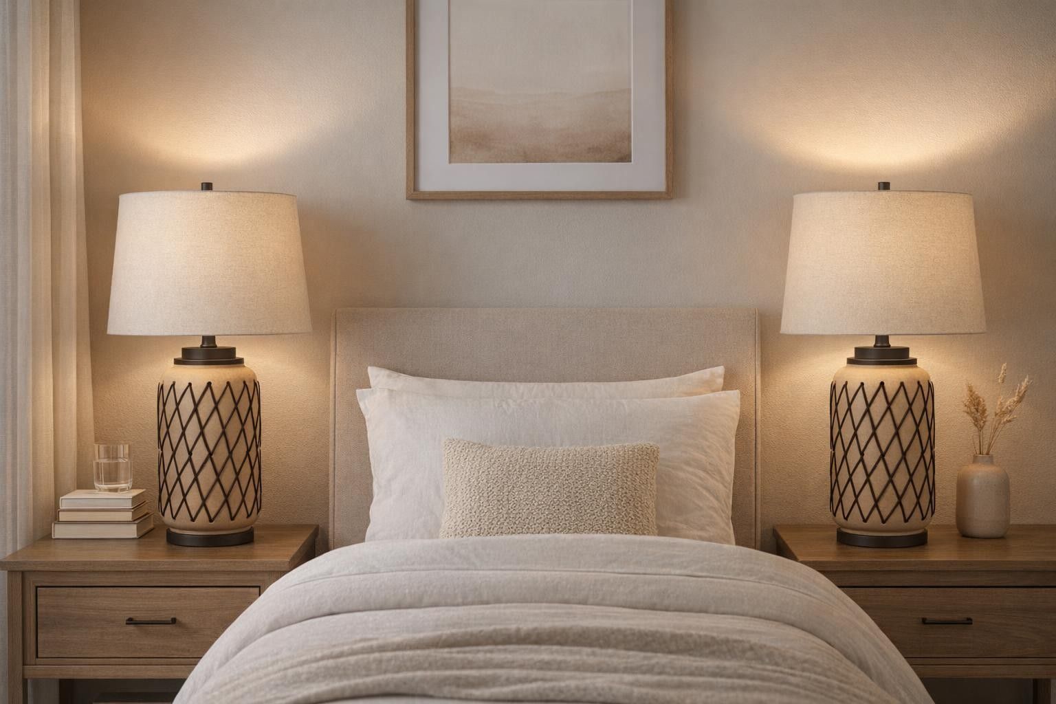 Diamond Weave Ceramic, PU Leather & Metal Table Lamp (Set of 2) - Terra