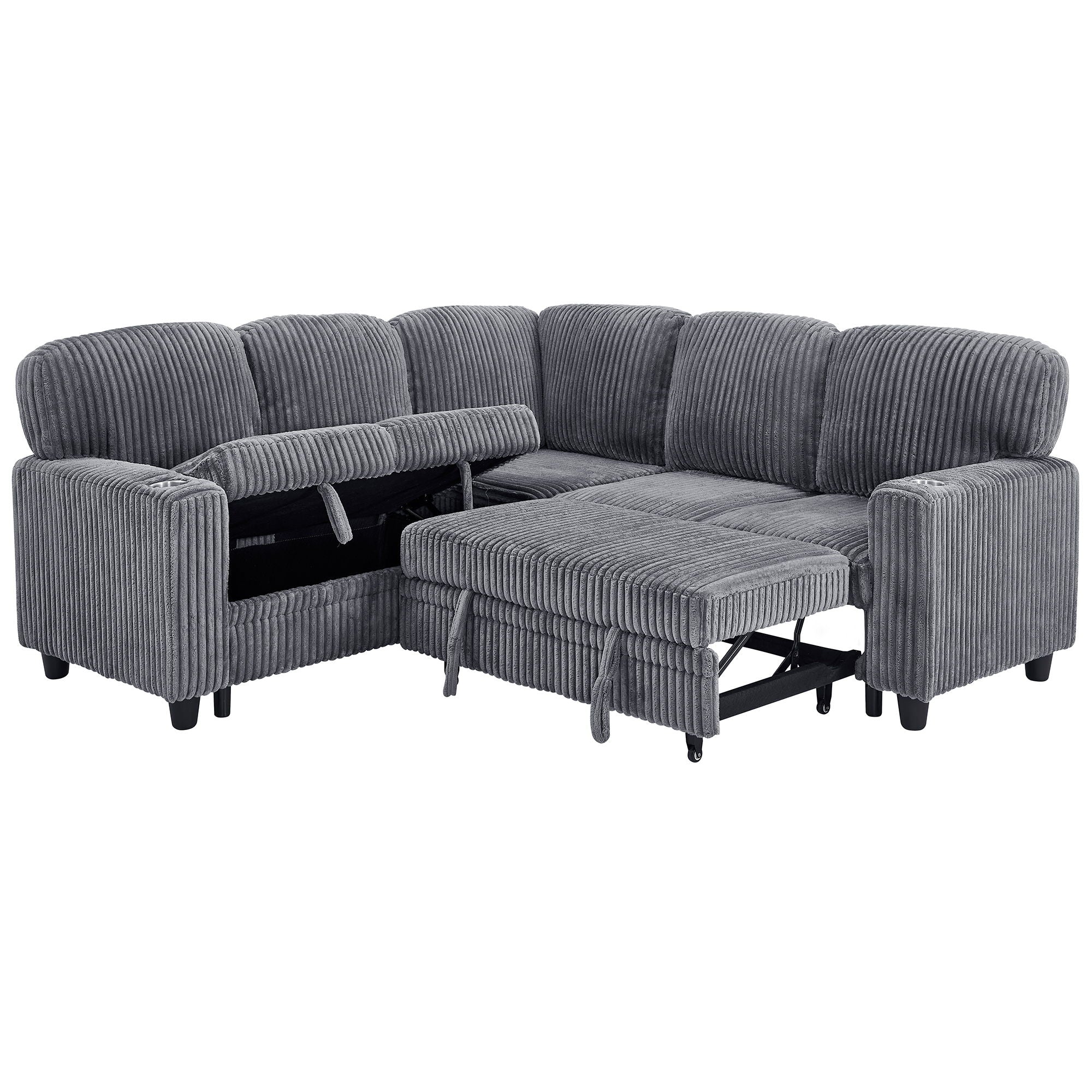 L-Shaped Sofa With Pull Out Sofa Bed With USB