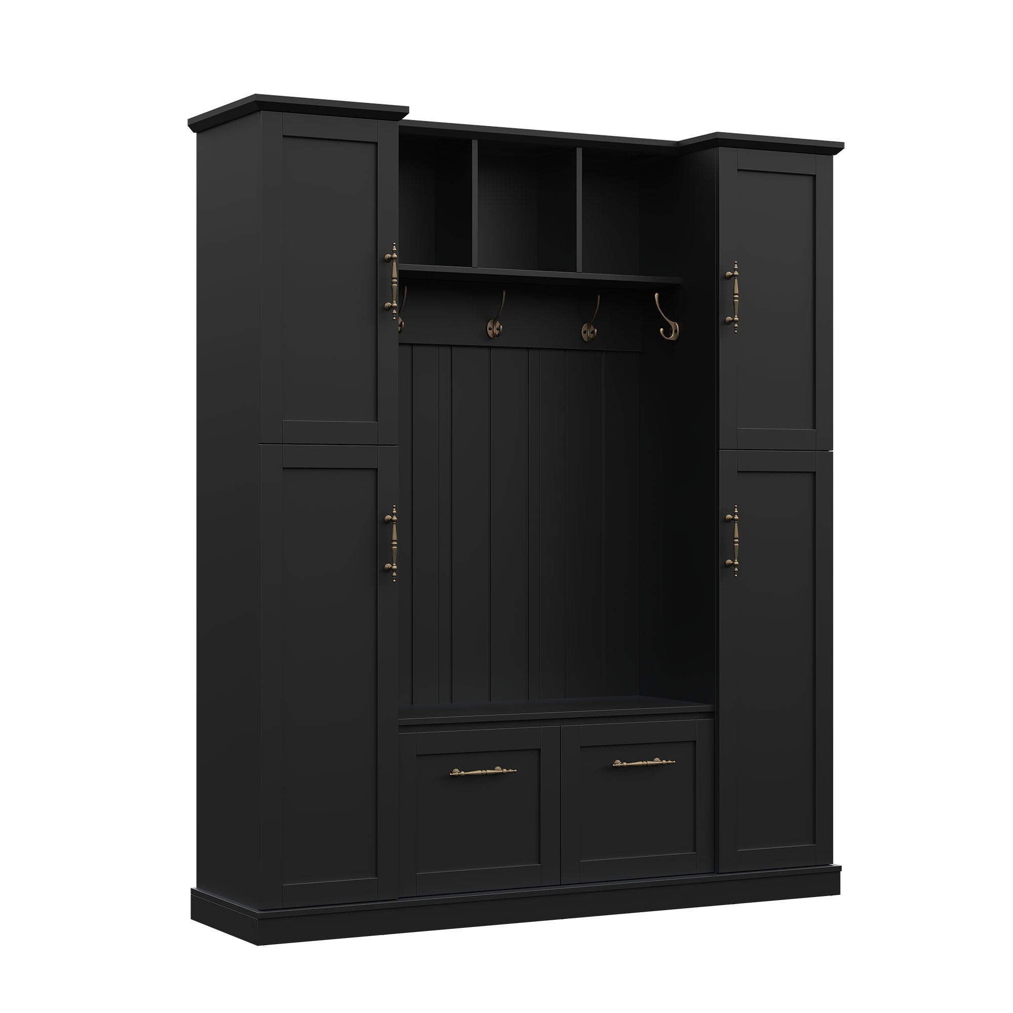 Hall Tree With 4 Side Cabinets