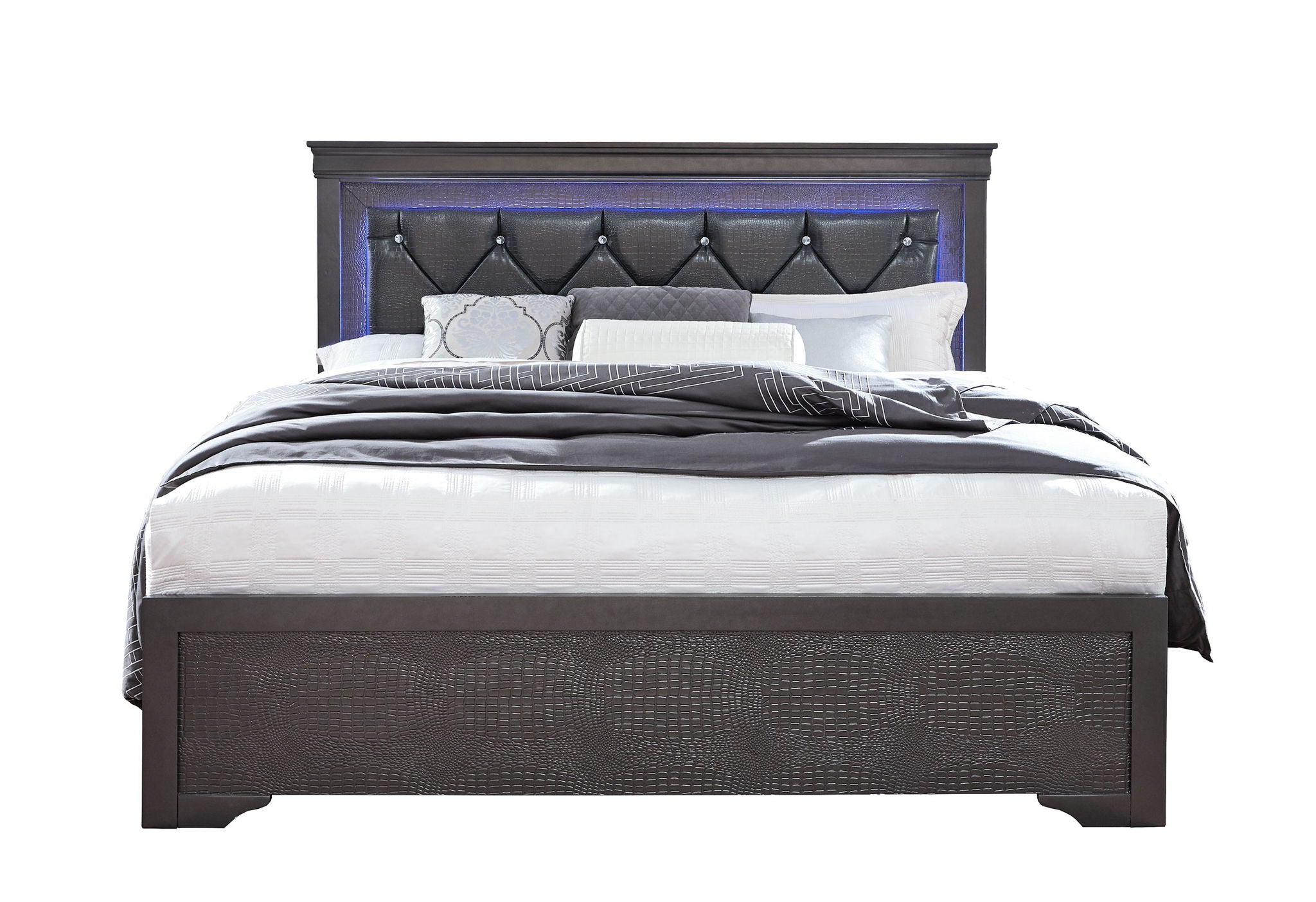 Pompei - Queen Bed Headboard With LED And Footboard - Metallic Gray