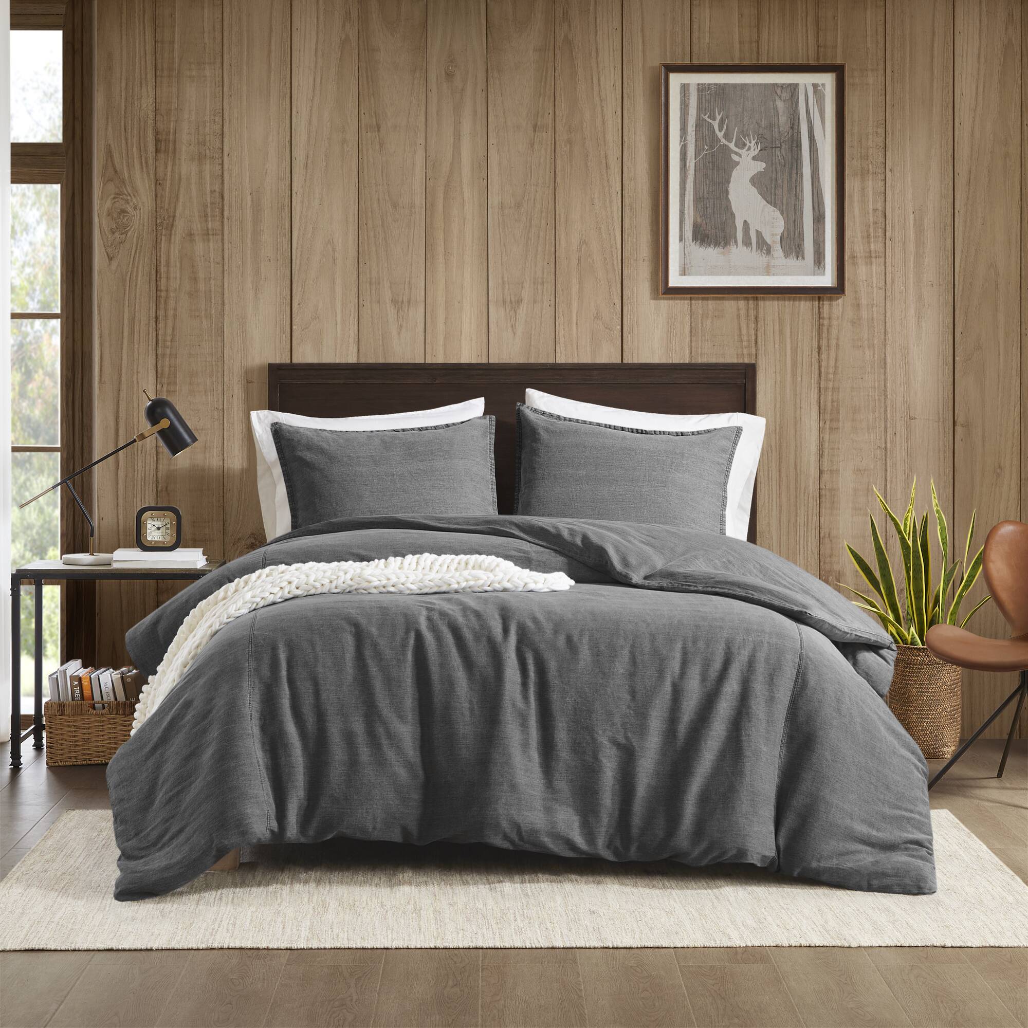 Mckenzie - 3 Piece Full/Queen Twill Washed Duvet Set - Gray