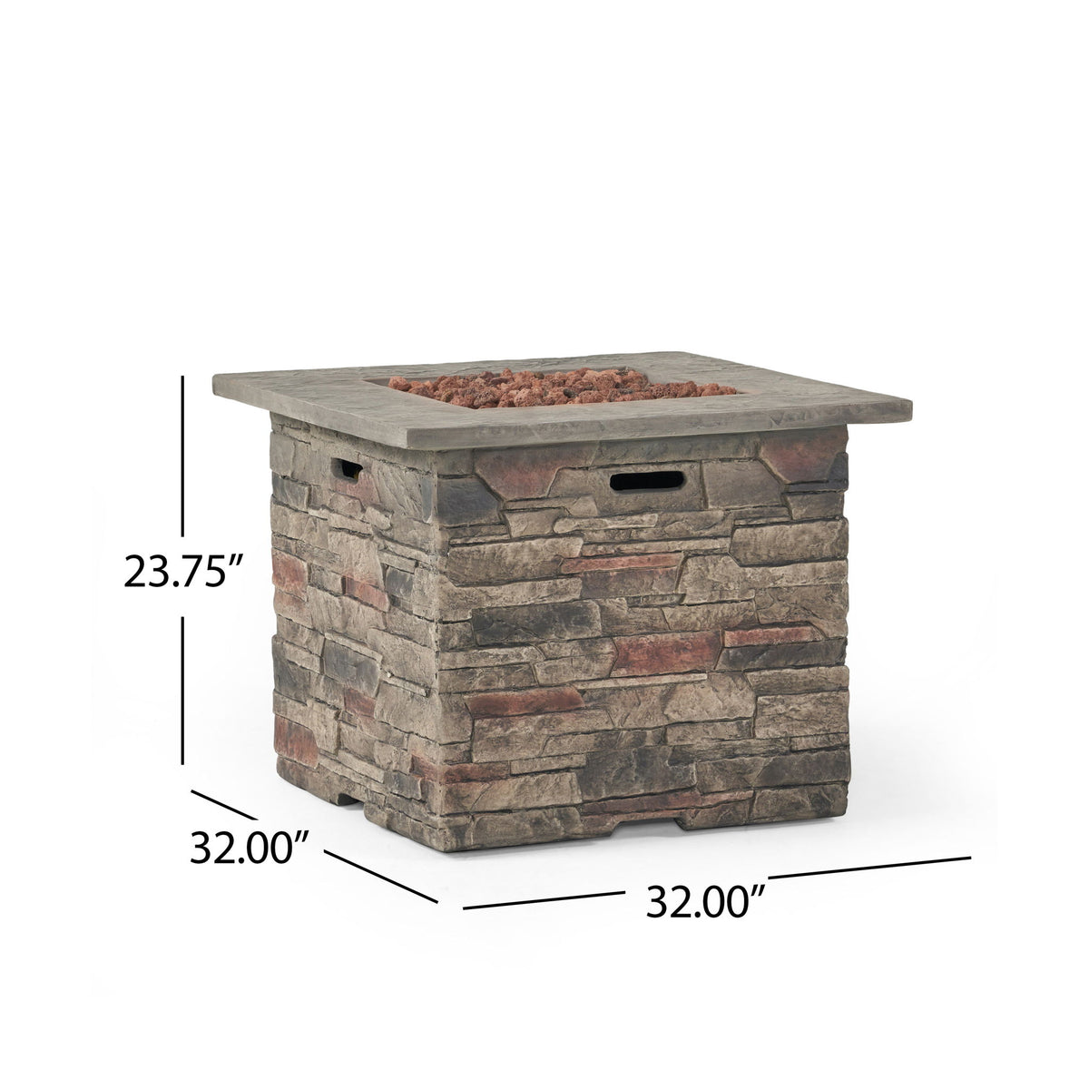 Classic Design Square Fire Pit With Top And 40, 000 Btu Heat Output - Stone Gray