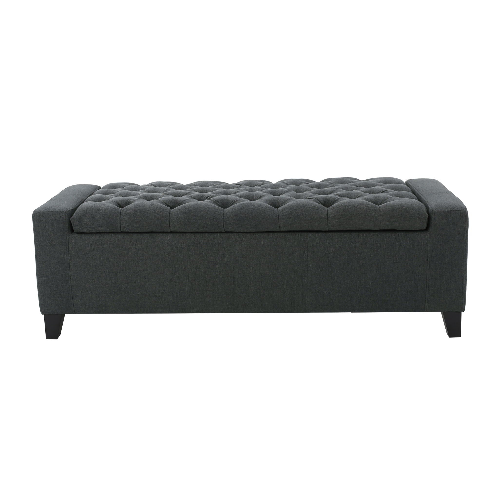 Contemporary Storage Ottoman With Tufted Top - Dark Gray