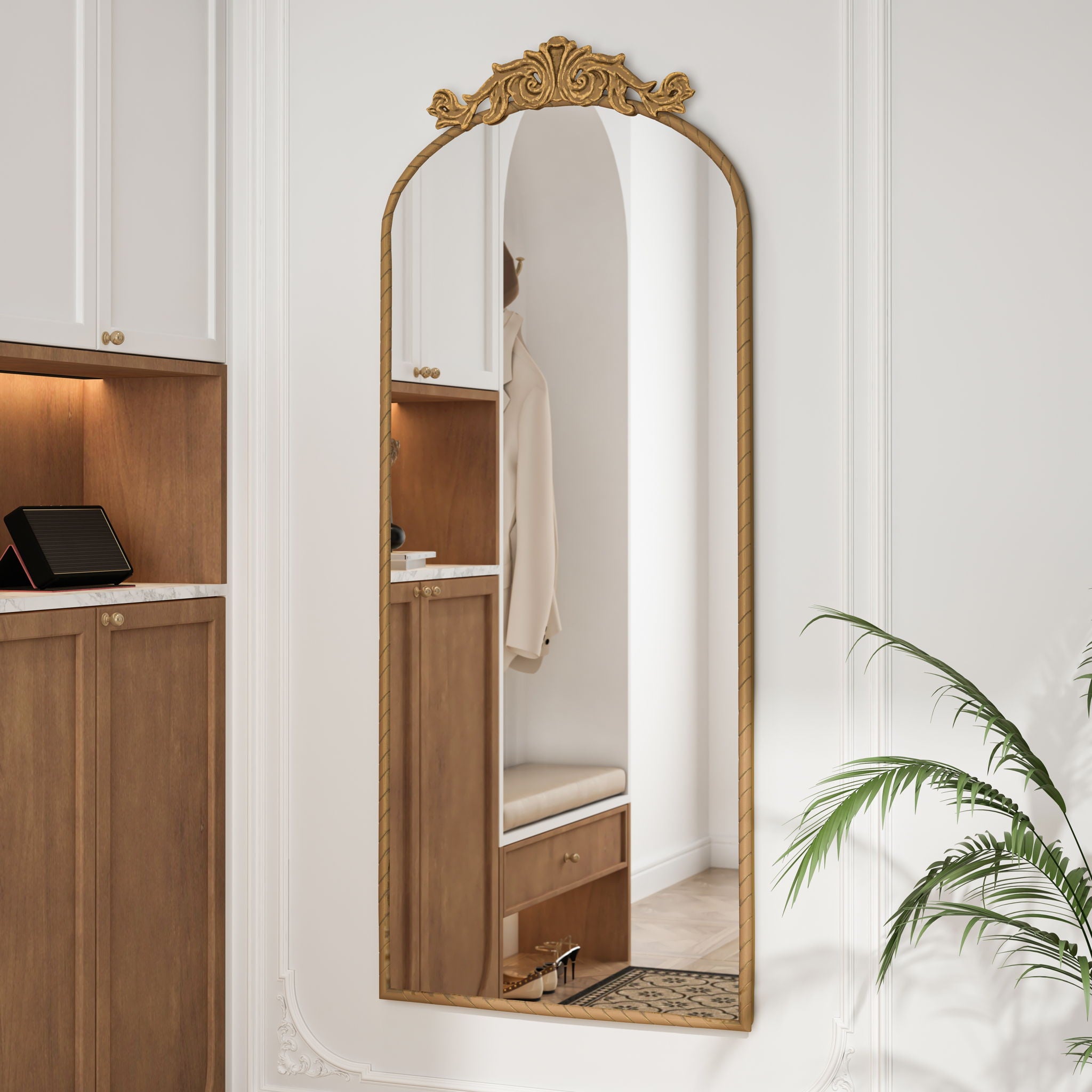 Vintage Arched Full Body Mirror, Wall Mounted For Living Room