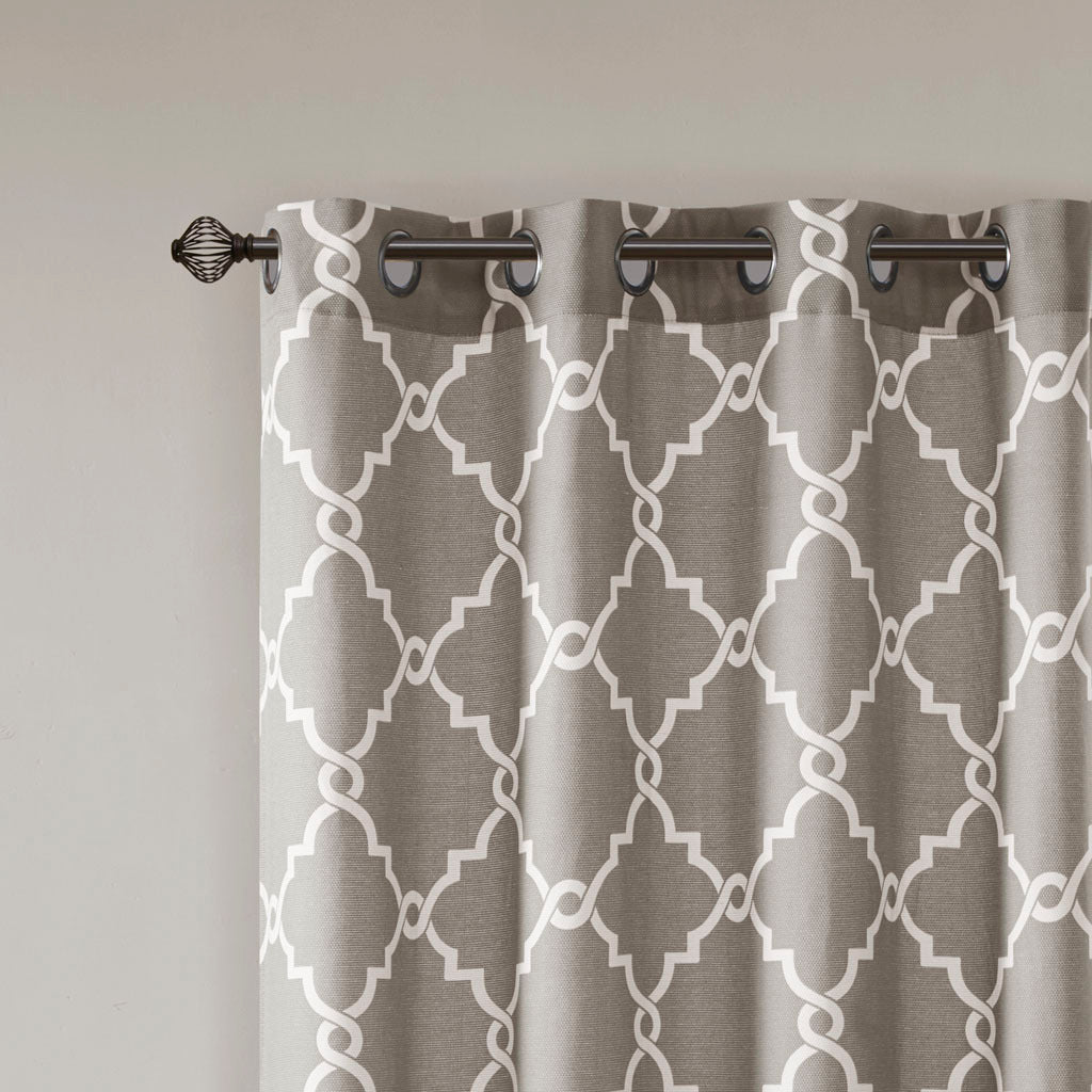 Fretwork Print Grommet Top Window Curtain Panel