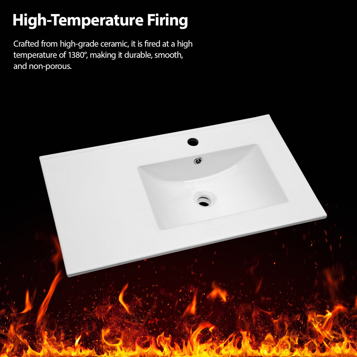 Rectangular Single Vanity Top With 1 Faucet Hole And Overflow, 32" X 18", Spacious Left Countertop For Storage - White