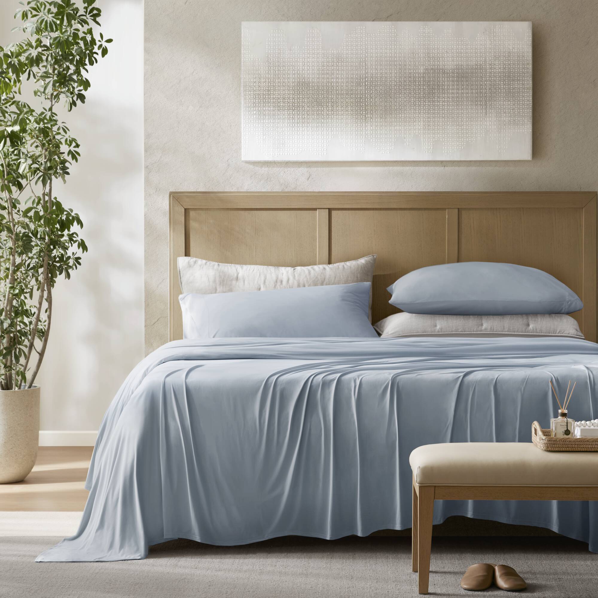 Cooling - California King Stretch Jersey Sheet Set - Blue